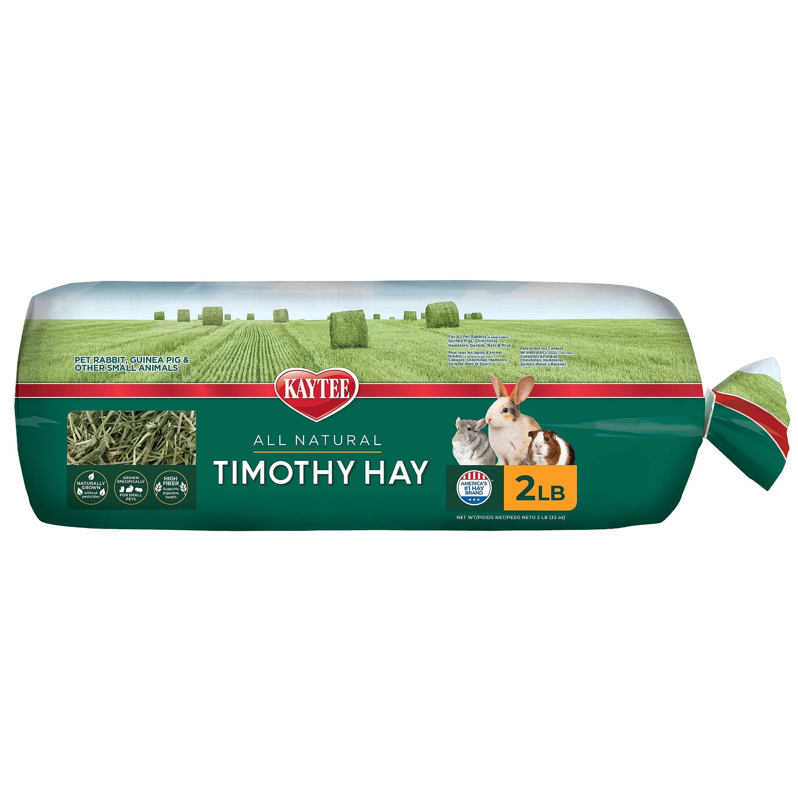 Kaytee All Natural Timothy Hay for Guinea Pigs, Rabbits & Other Small Animals, 2 Pound