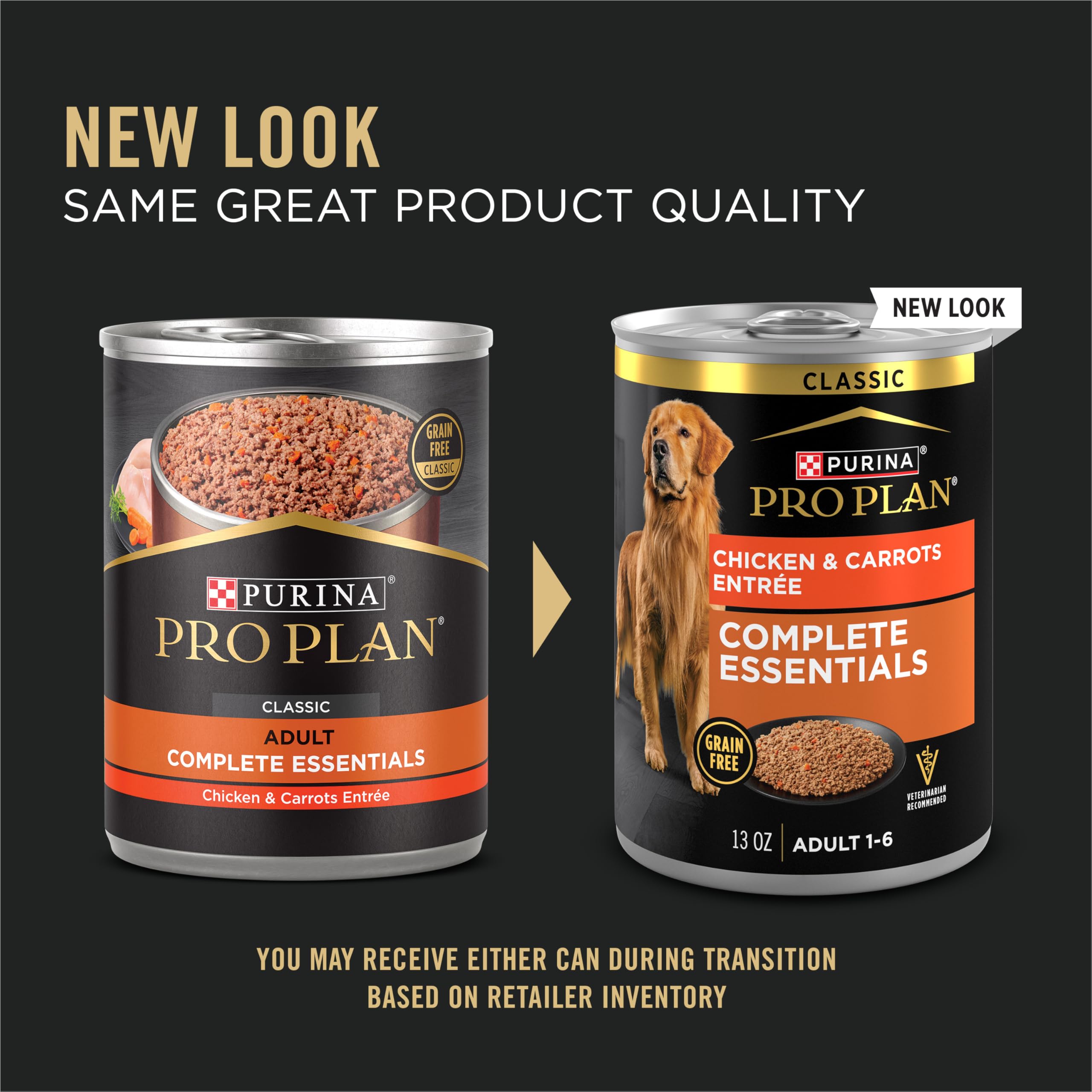 Purina Pro Plan Grain Free Complete Essentials Classic Pate Dog Food, Chicken and Carrots Entr  e - (Pack of 12) 13 oz. Cans