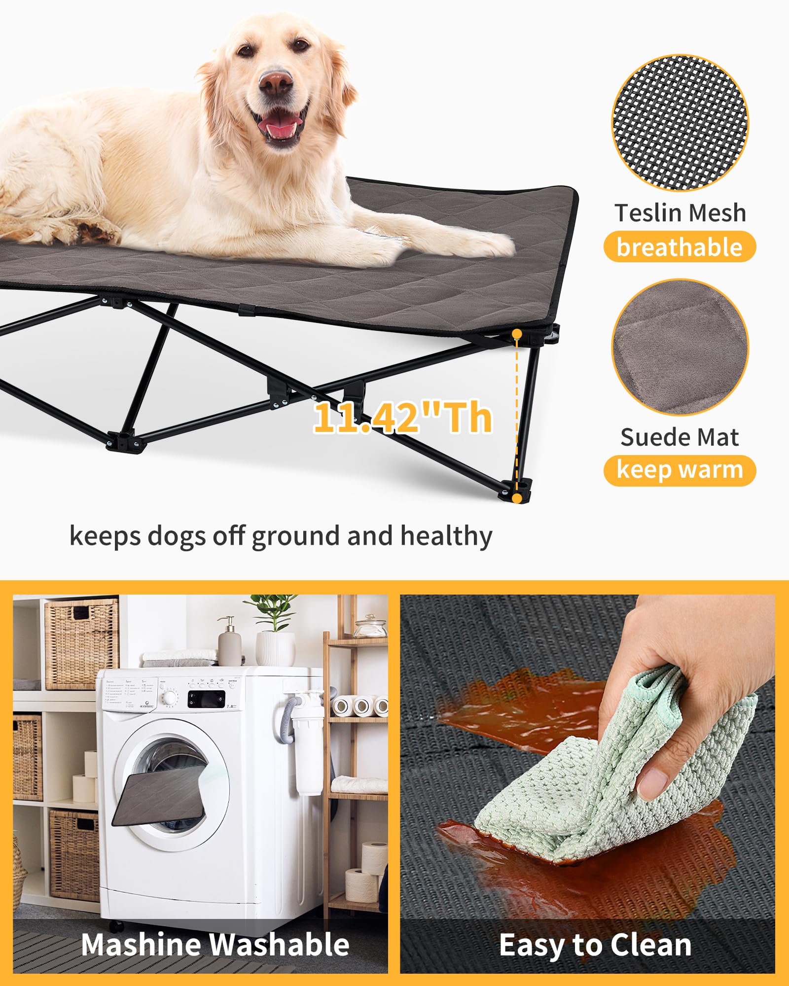 Kingcamp Elevated Dog Bed For Xl Dogs, Raised Outdoor Indoor Portable Cooling Cot Lifted Pet Hammock Off Ground With Washable Br