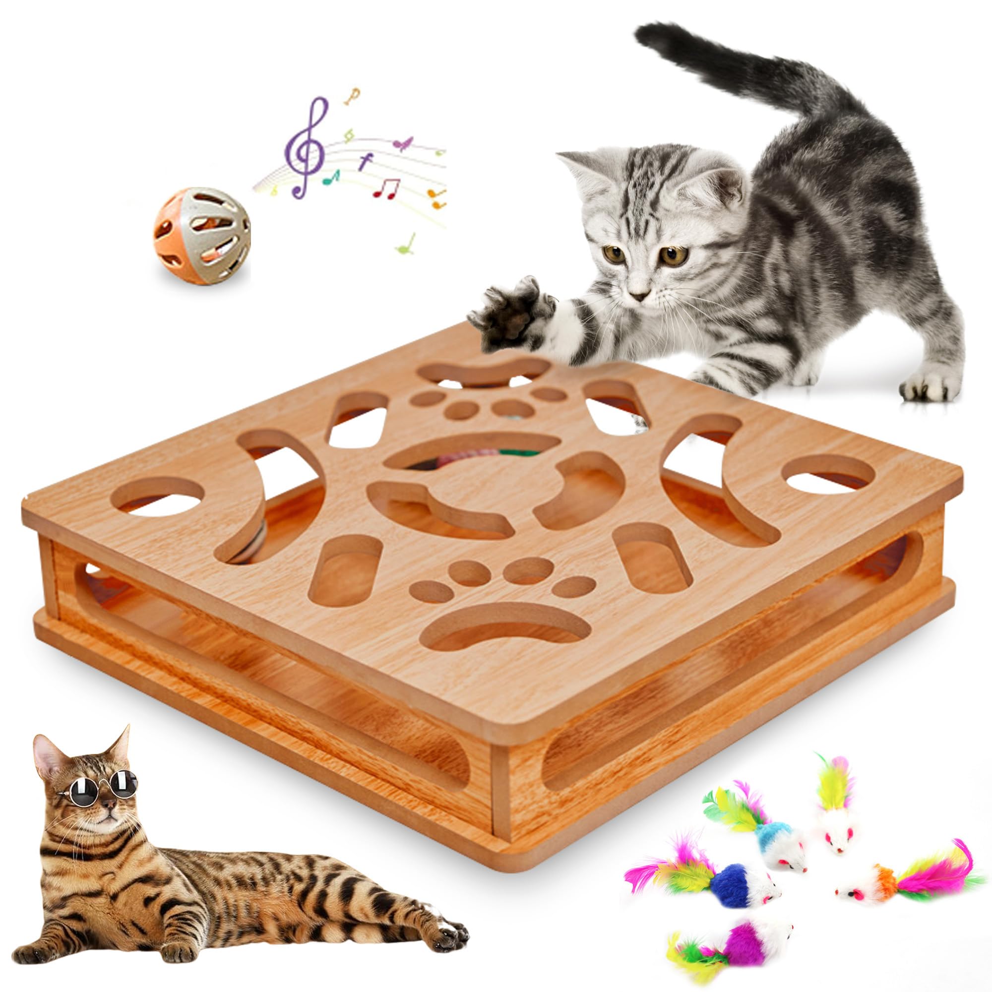 Cat Puzzle Toys Interactive Cat Dancer For Indoor Cats,Cat Teasing Box With Squeaky Toys And Scratching Felt,Kitten Track Ball T