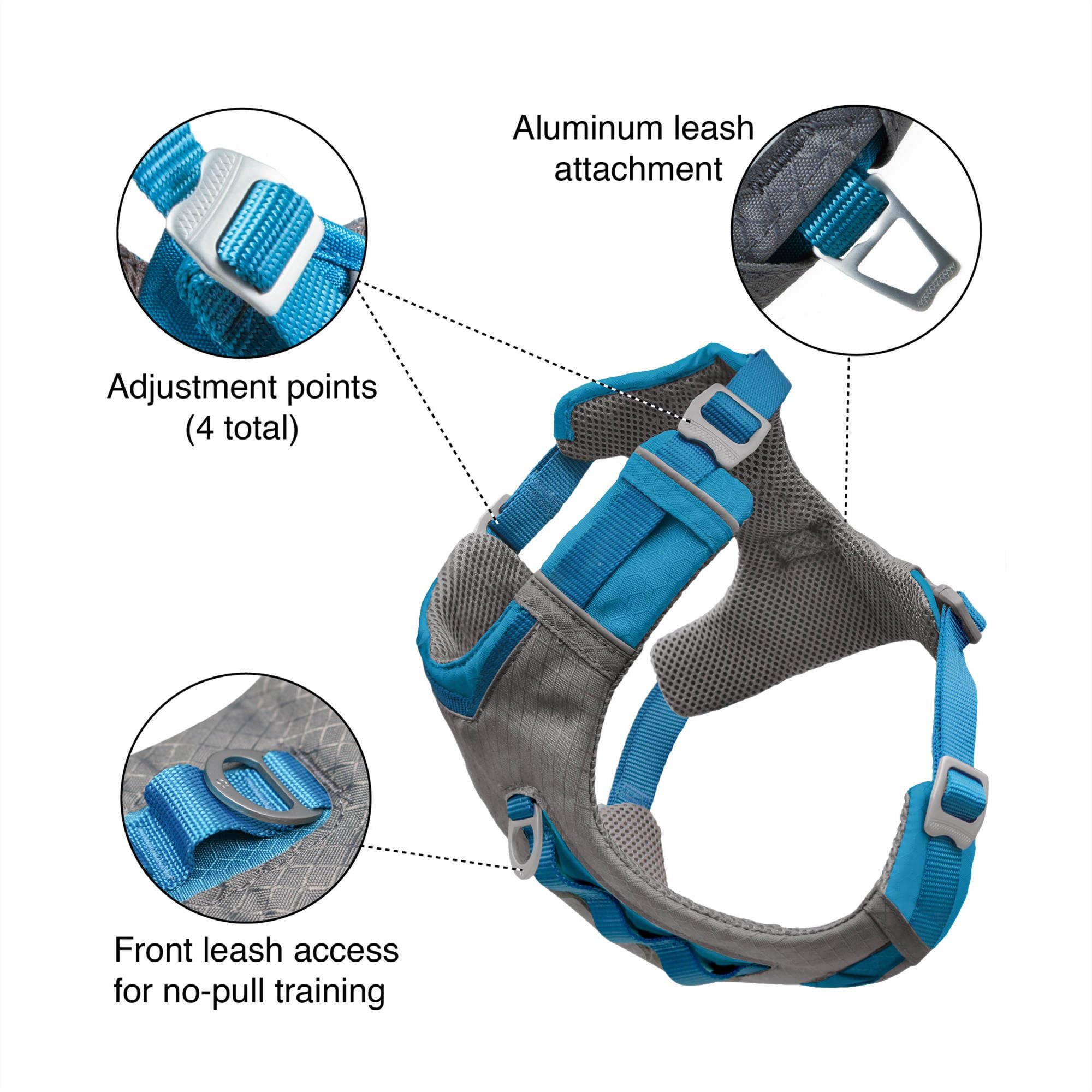 Kurgo Journey Air Dog Harness, Vest Harnesses For Dogs, Pet Hiking Harness For Running & Walking, Reflective, Padded, Includes Control Handle, No Pull Front Clip (Blue, Large)