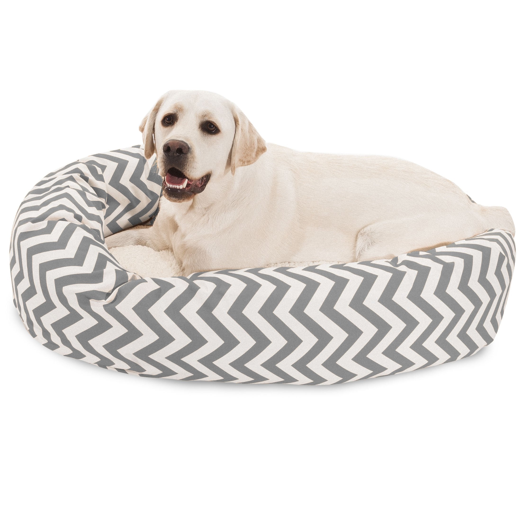 40 Inch Grey Chevron Sherpa Bagel Dog Bed