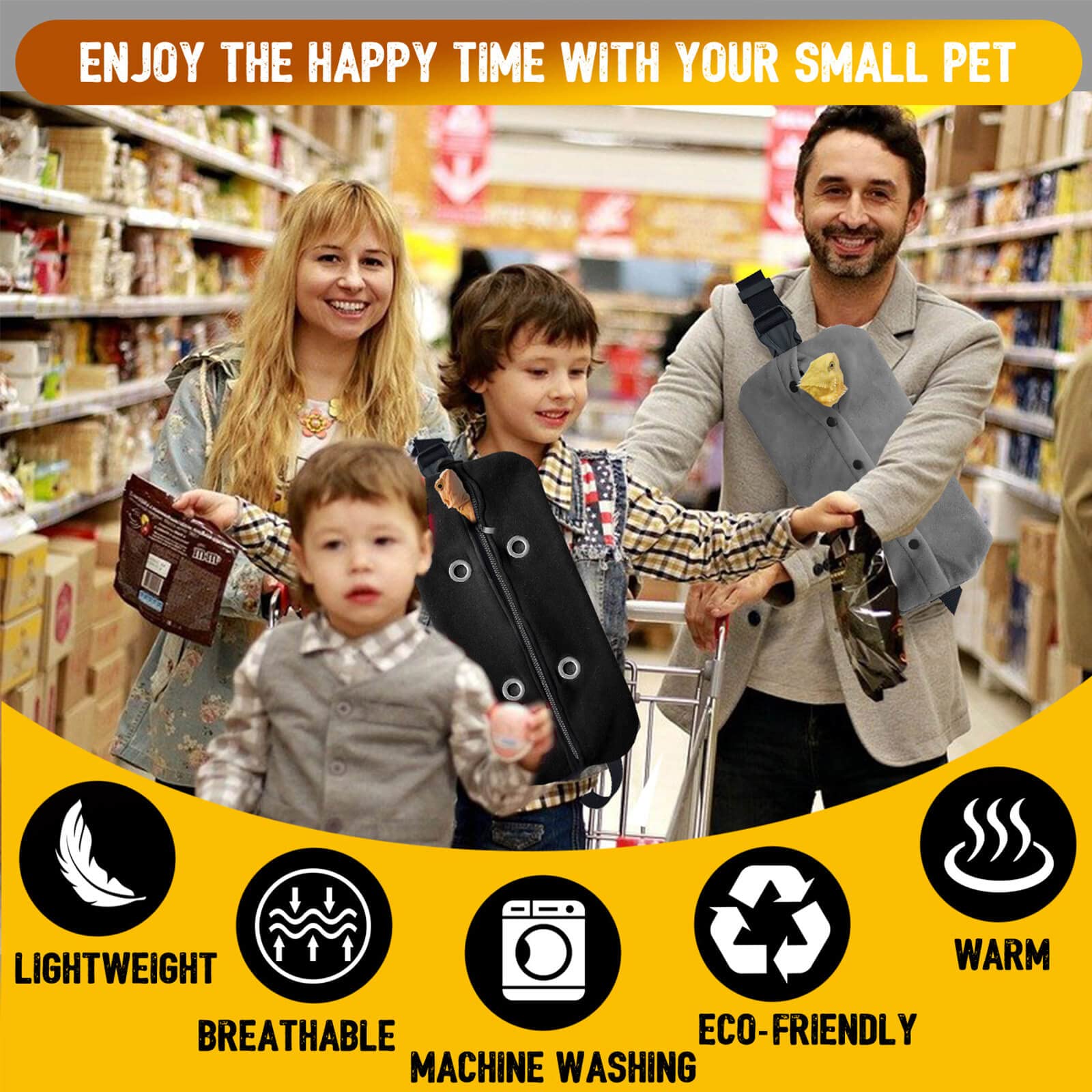 Watfoon Adjustable Lizard Leather Leash Harness And Bearded Dragon Carrier Sling, Reptile Small Pet Training Leashes And Beardie Snuggle Sling Bag For Outdoor Travel (L Black Sling)