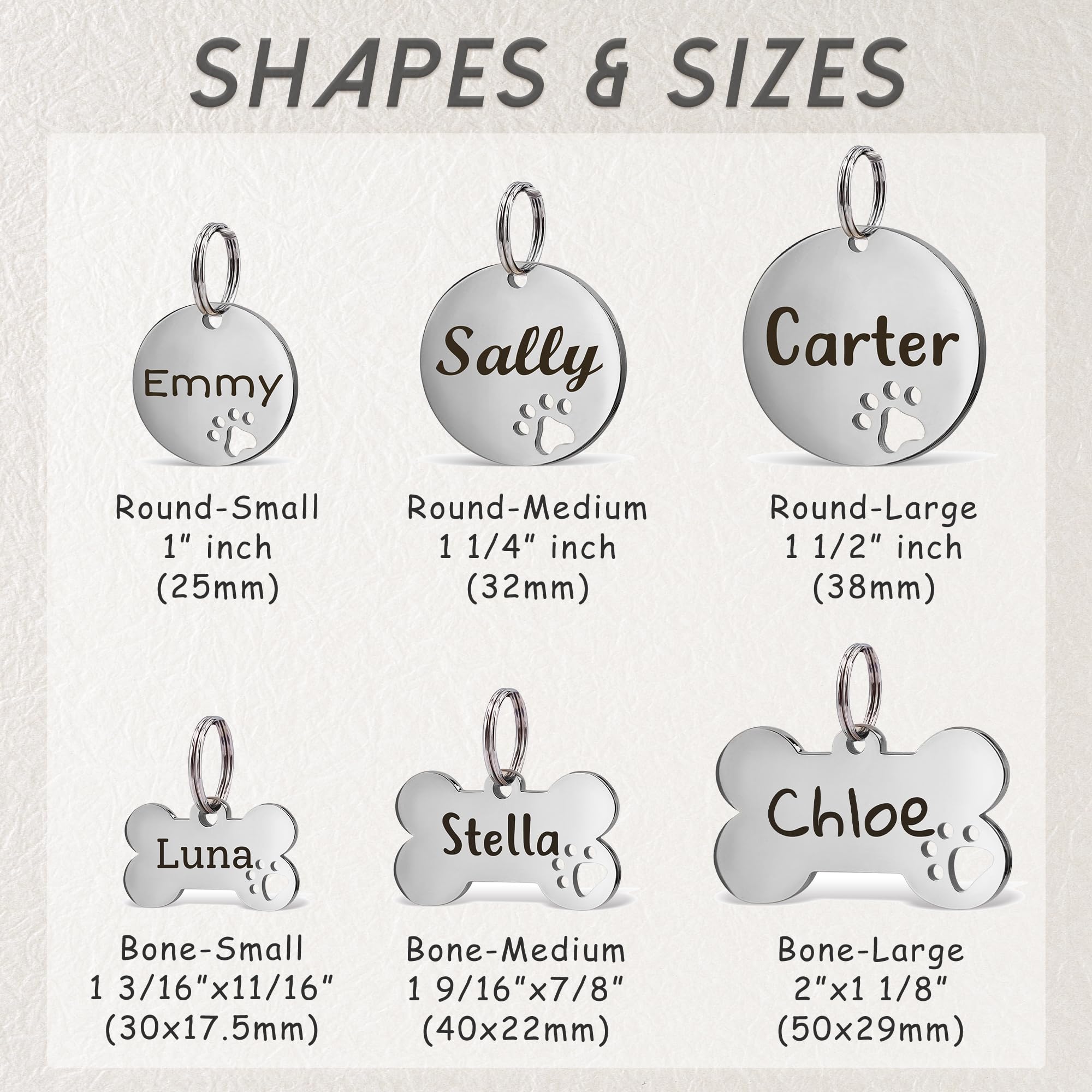 Anavia Paw Print Pet ID Tags, S/M/L Personalized Color Plated Stainless Steel Cat Dog Tags, Customized Engraved Glossy Dog Name