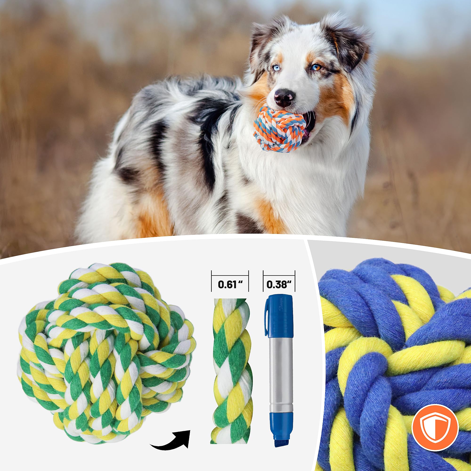 Gasapet Extra Large Dog Chew Ball Rope Toys For Aggressive Chewers, 5 Pack Durable Balls Toy For Medium Large Breeds, Dental Cot