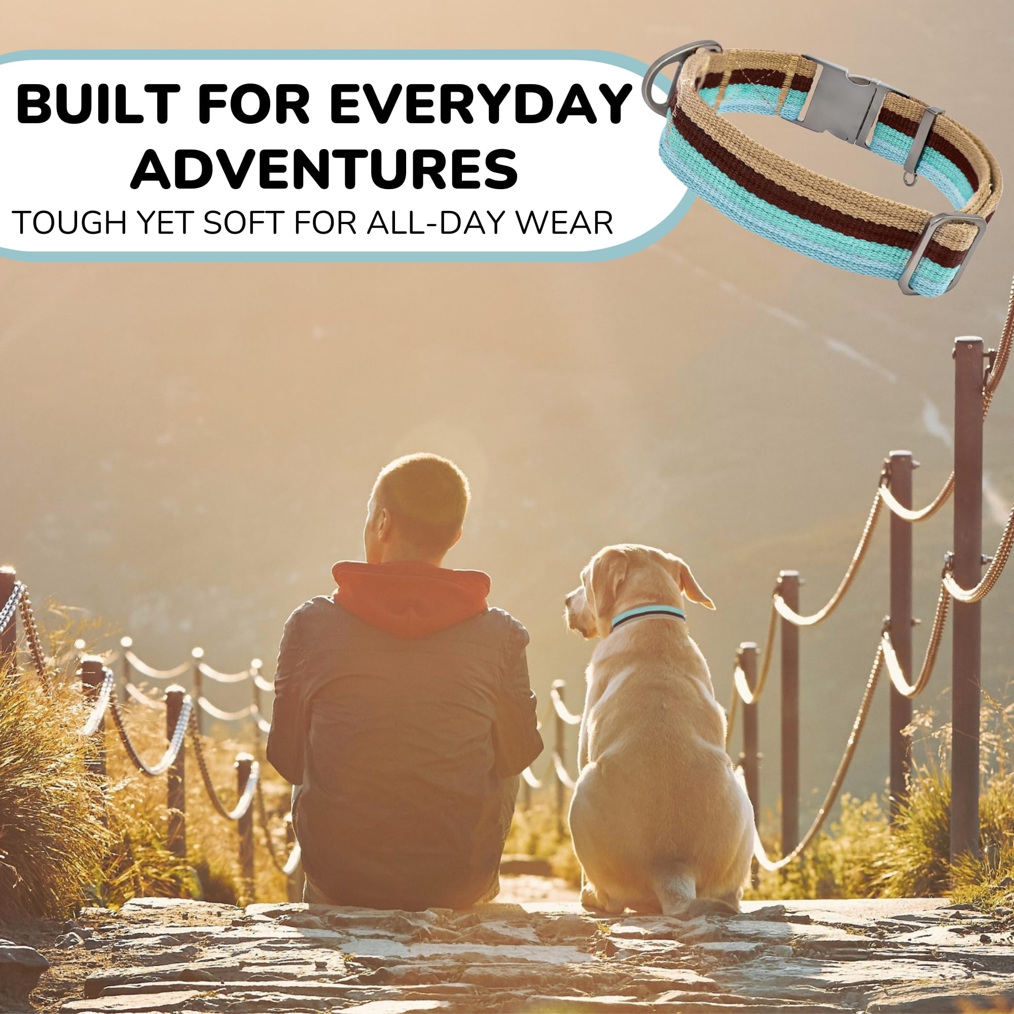 Adityna Cotton Dog Collar With Airtag Holder - Heavy-Duty Metal Buckle, Breathable, Easy Adjustable For Medium & Large Breeds -