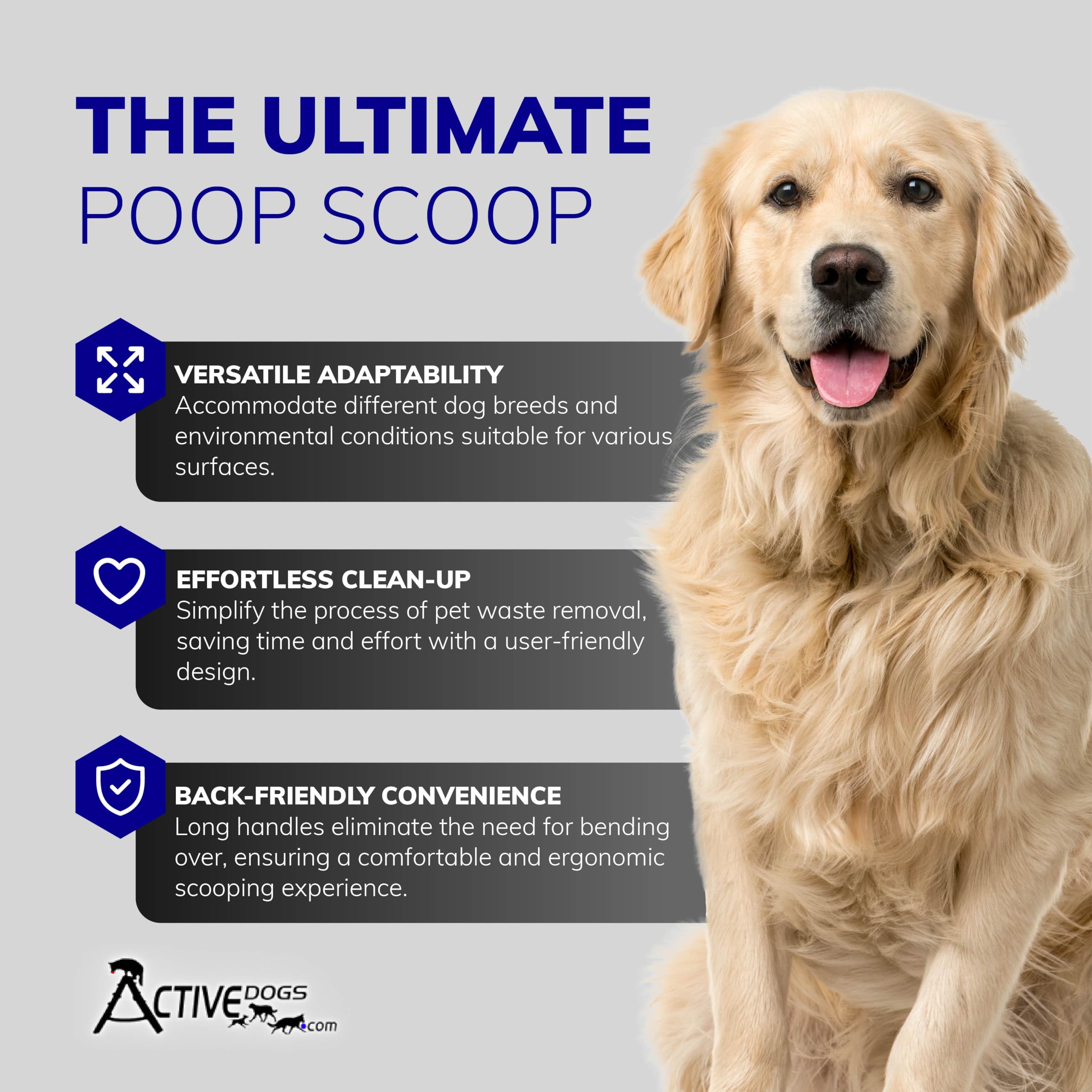 Activedogs Dog Poop Scooper Heavy Duty - Best Ever Dog Pooper Scooper With Teeth - Outdoor Welded Aluminum Metal & Solid Bolt Pet Waste Removal Shovel, Usa Made