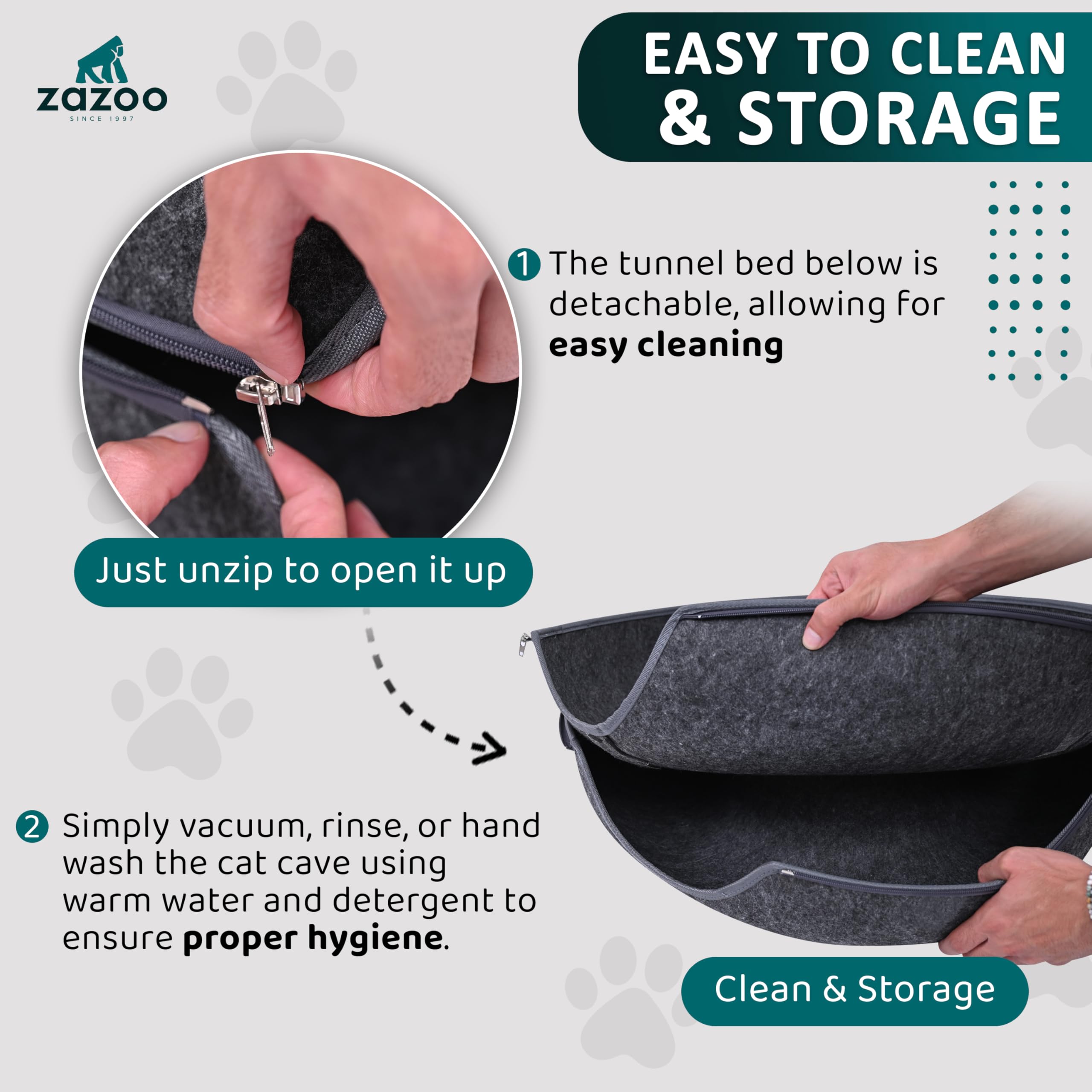 Zazoo Large Cat Tunnel For Indoor Cats - 2-In-1 Donut Cat Cave With Feather Toy & Peek Holes | Scratch-Resistant, Washable, Cozy