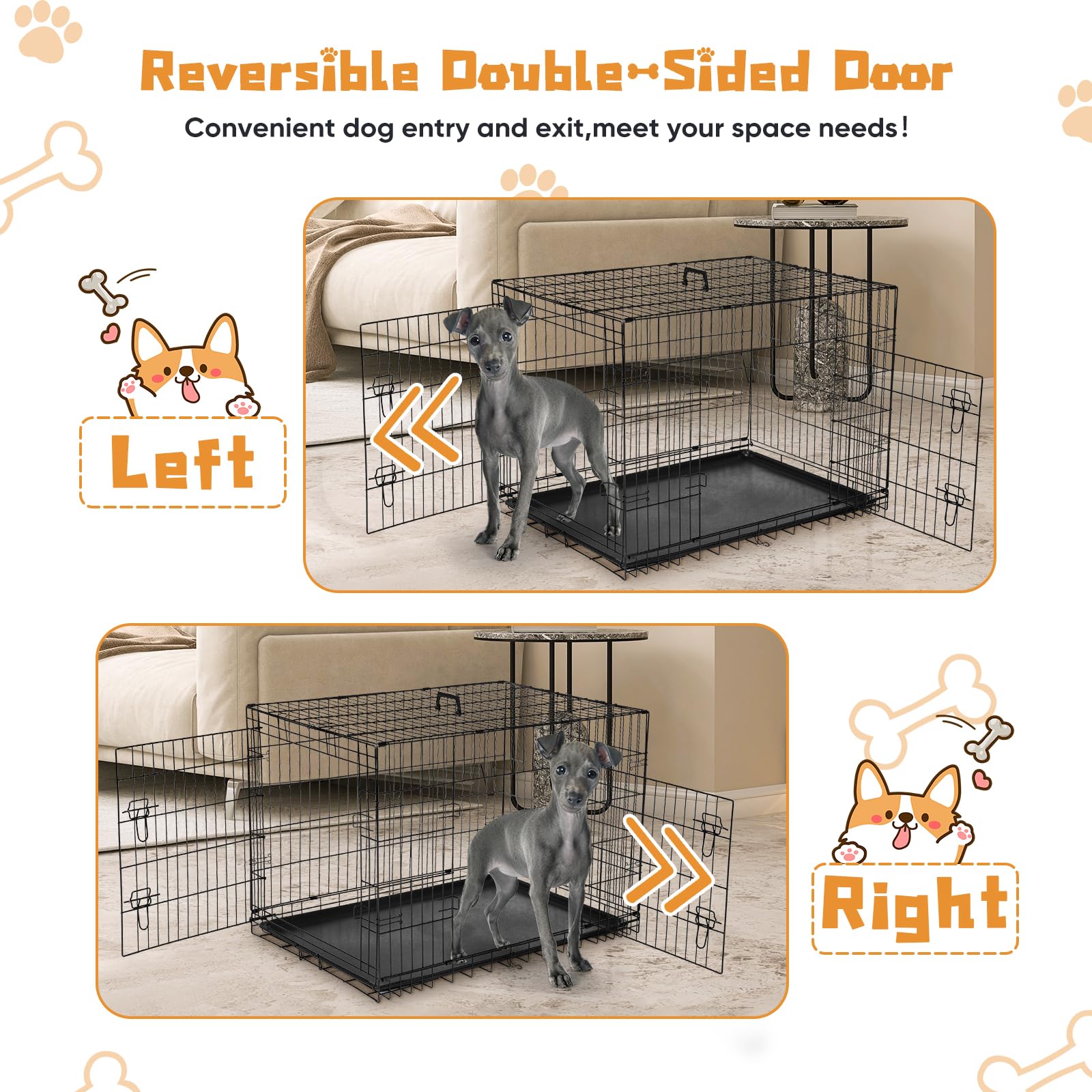 Dumos Dog Crate, 48 Inch Extra Large Double Door Dog Cage With Divider Panel And Plastic Leak-Proof Pan Tray, Folding Metal Wire