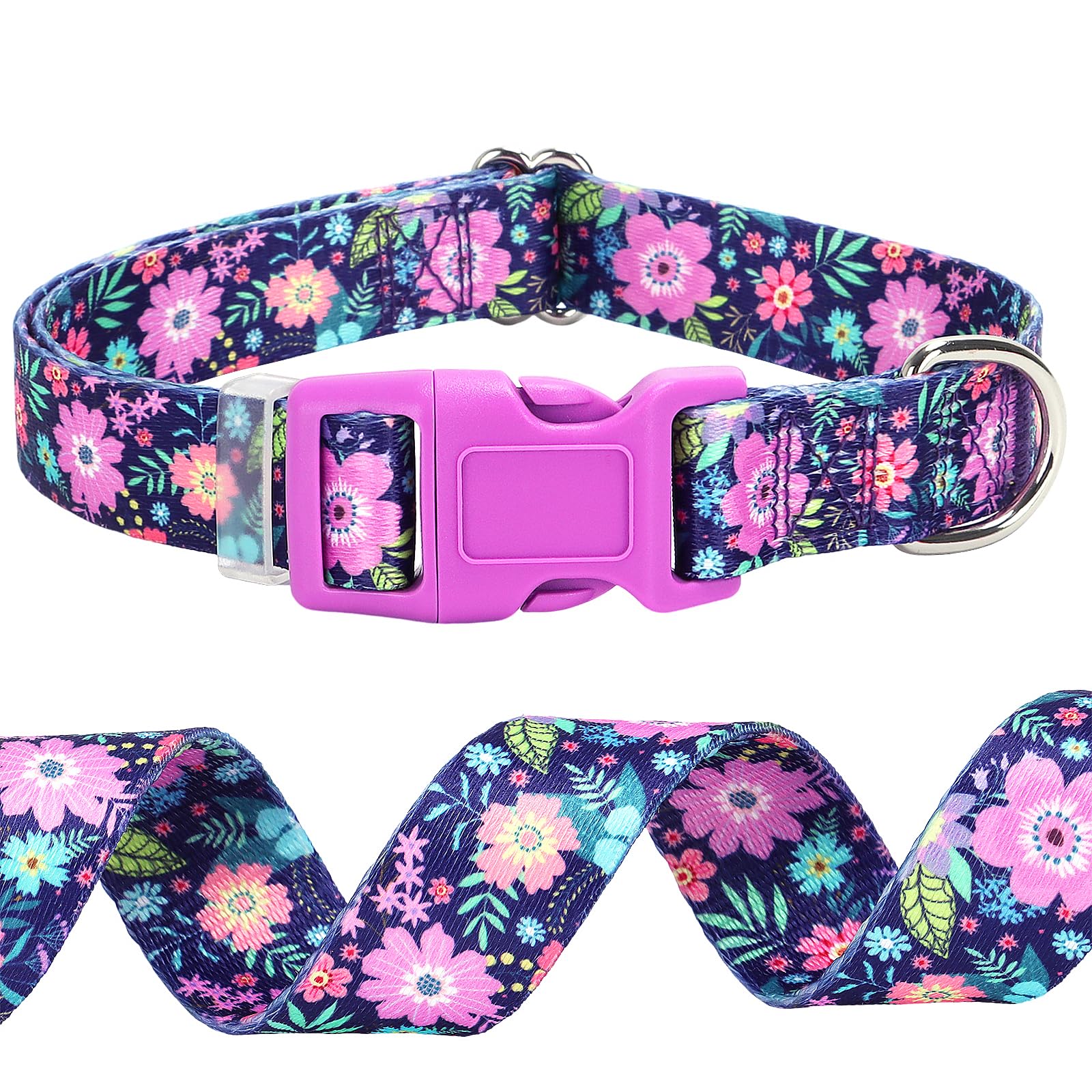 ONEFOJOJO Bohemian Floral Dog Collar - Soft Nylon Adjustable Collar for Medium Dogs, Quick-Release Buckle, Durable Pet Collar fo