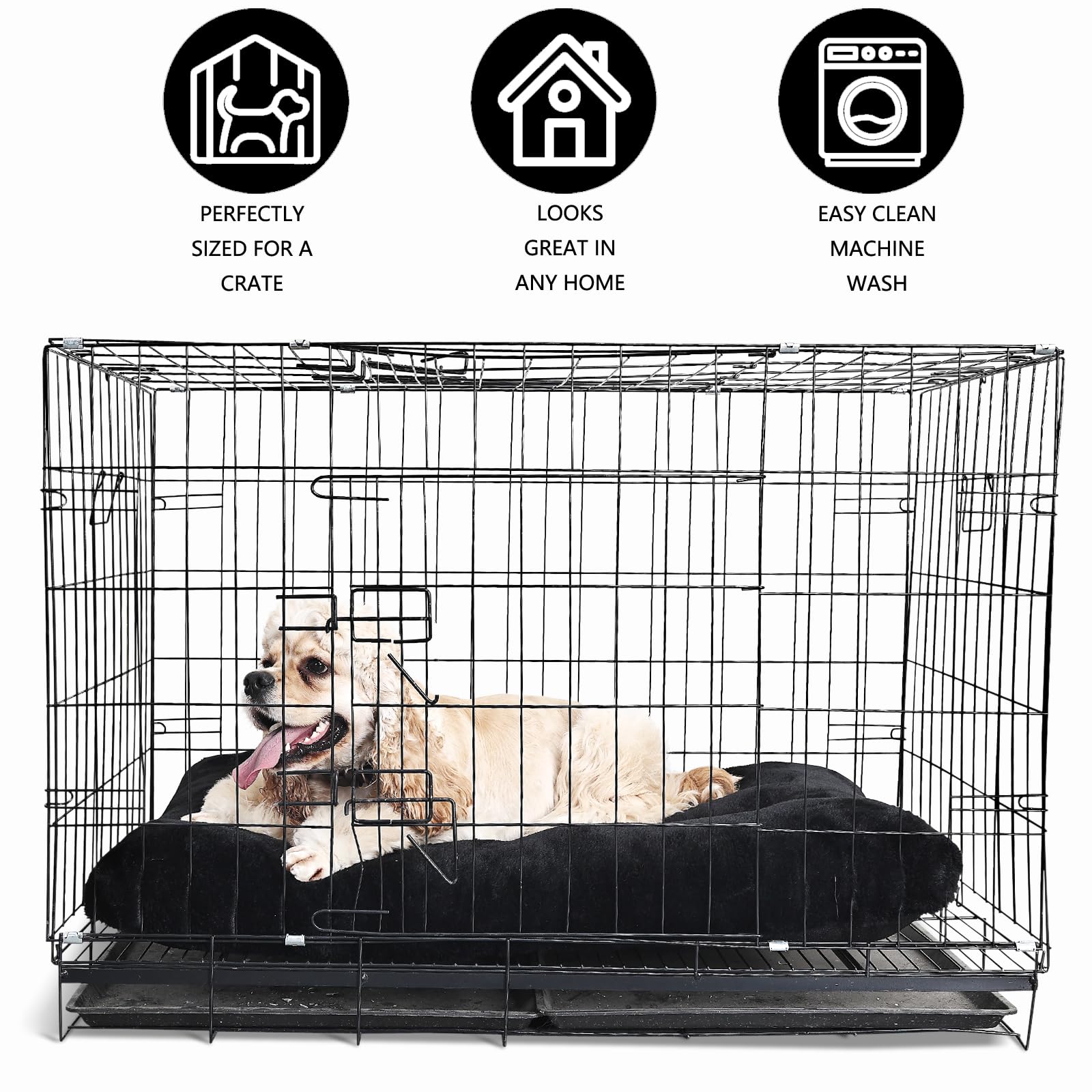 Dog Beds For Crates 36 X 24 Washable,Extra Soft Crate Pads For Dog Cages 36 With Anti-Slip Bottom,Deluxe Faux Fur Pet Sleeping M