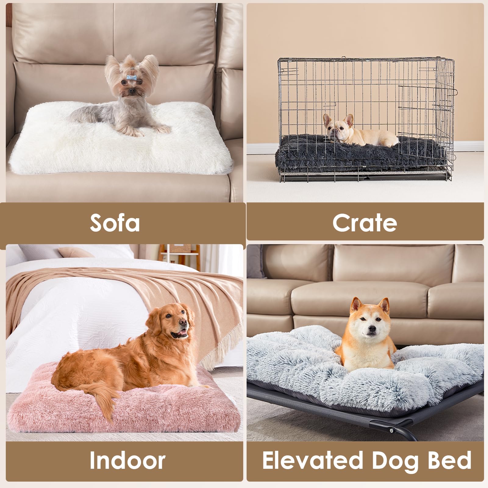 Eheyciga Fluffy Dog Crate Bed For Small Dogs, Plush Faux Fur Dog Crate Pad, Calming Anti Anxiety Small Dog Bed For Crate, Washable Soft Warm Dog Crate Mat With Non-Slip Bottom, Pink