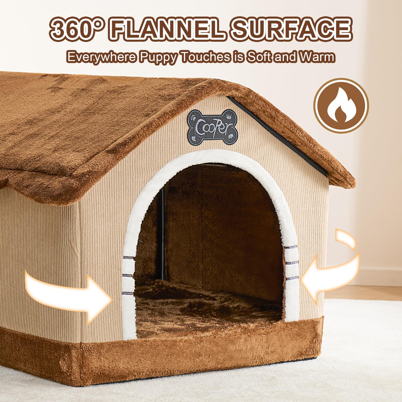 Jiupety Indoor Dog House With Frame, Large Dog Cave Bed, Insulated Cozy, Suitable For 25-60 Lb, Large Plus (30''  26''  25''), B