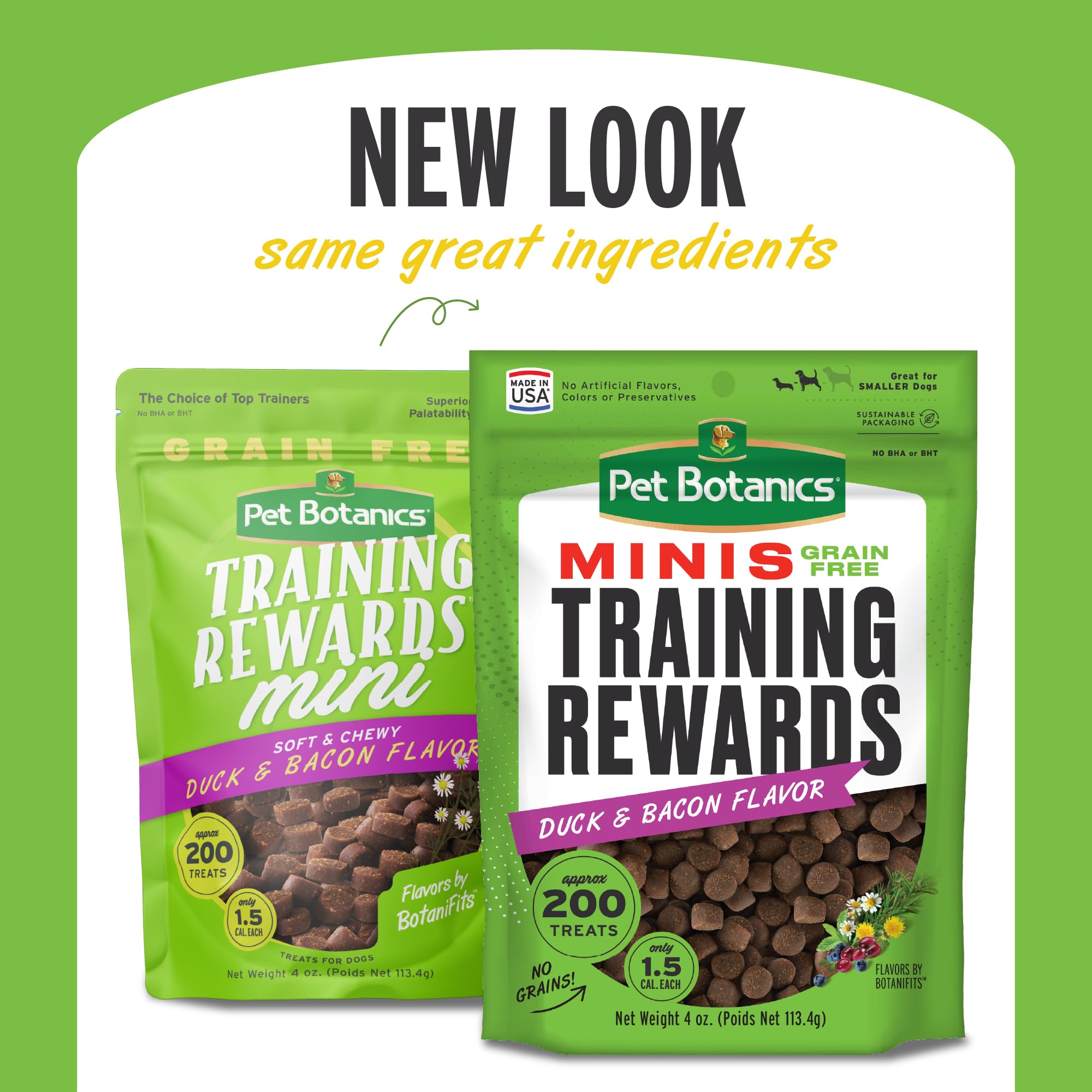Pet Botanics 4 oz. Pouch Training Reward Mini Soft & Chewy, Duck and Bacon Flavor, with 200 Treats Per Bag, The Choice of Top Tr