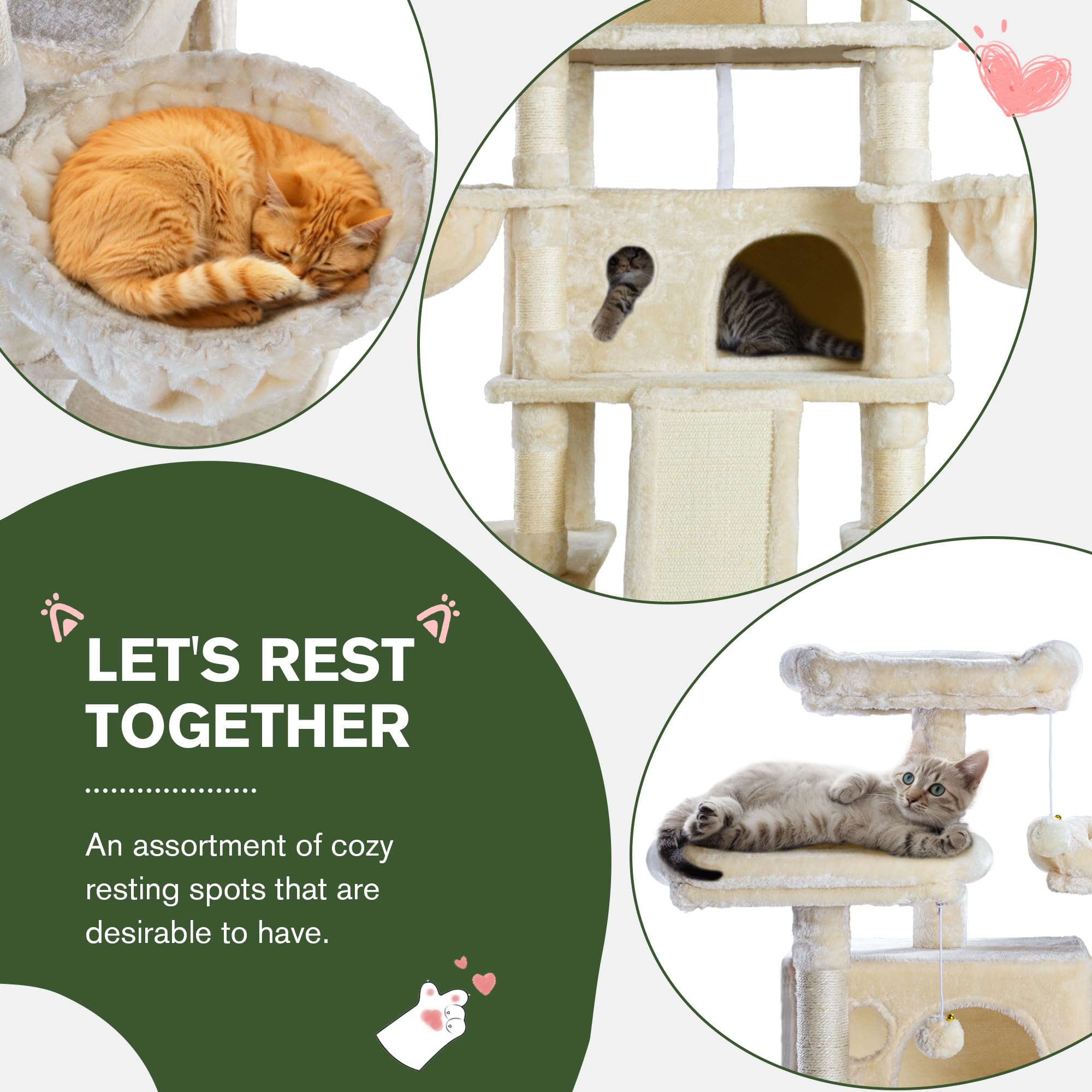 Imusee 68 Inches Multi-Level Cat Tree For Large Cats/Big Cat Tower With Cat Condo/Cozy Plush Perches/Sisal Scratching Posts And