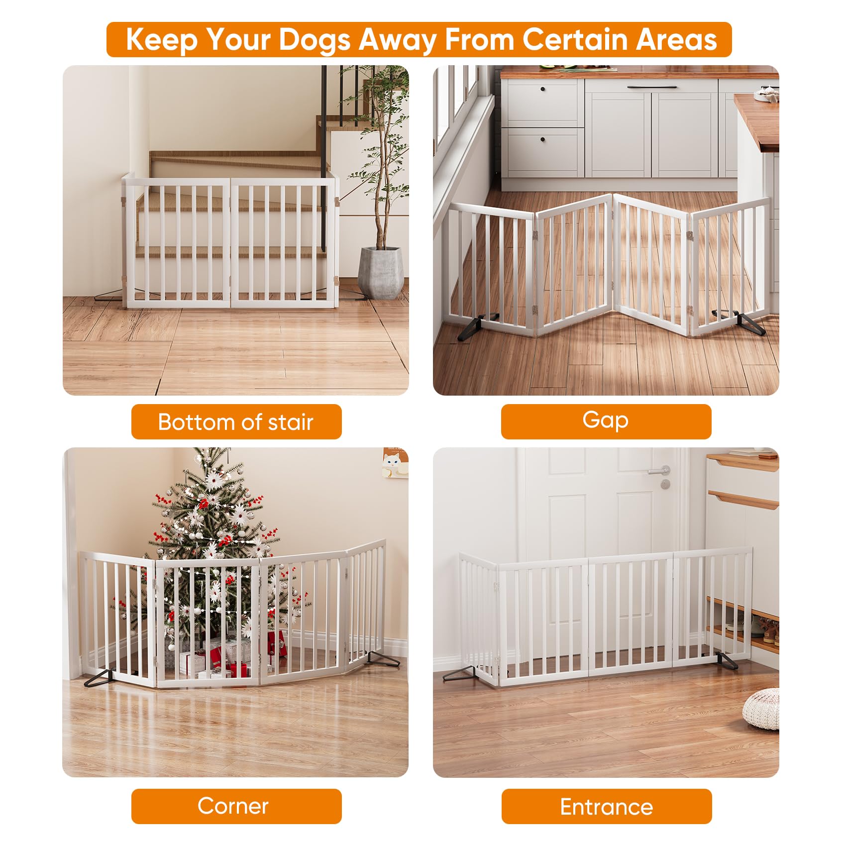 Mino Kesper 37-74  Wide Dog Gate 4 Panel Dog Gates for Stair Doorways House Indoor Freestanding Pet Gates for Dogs, Doogie Puppy