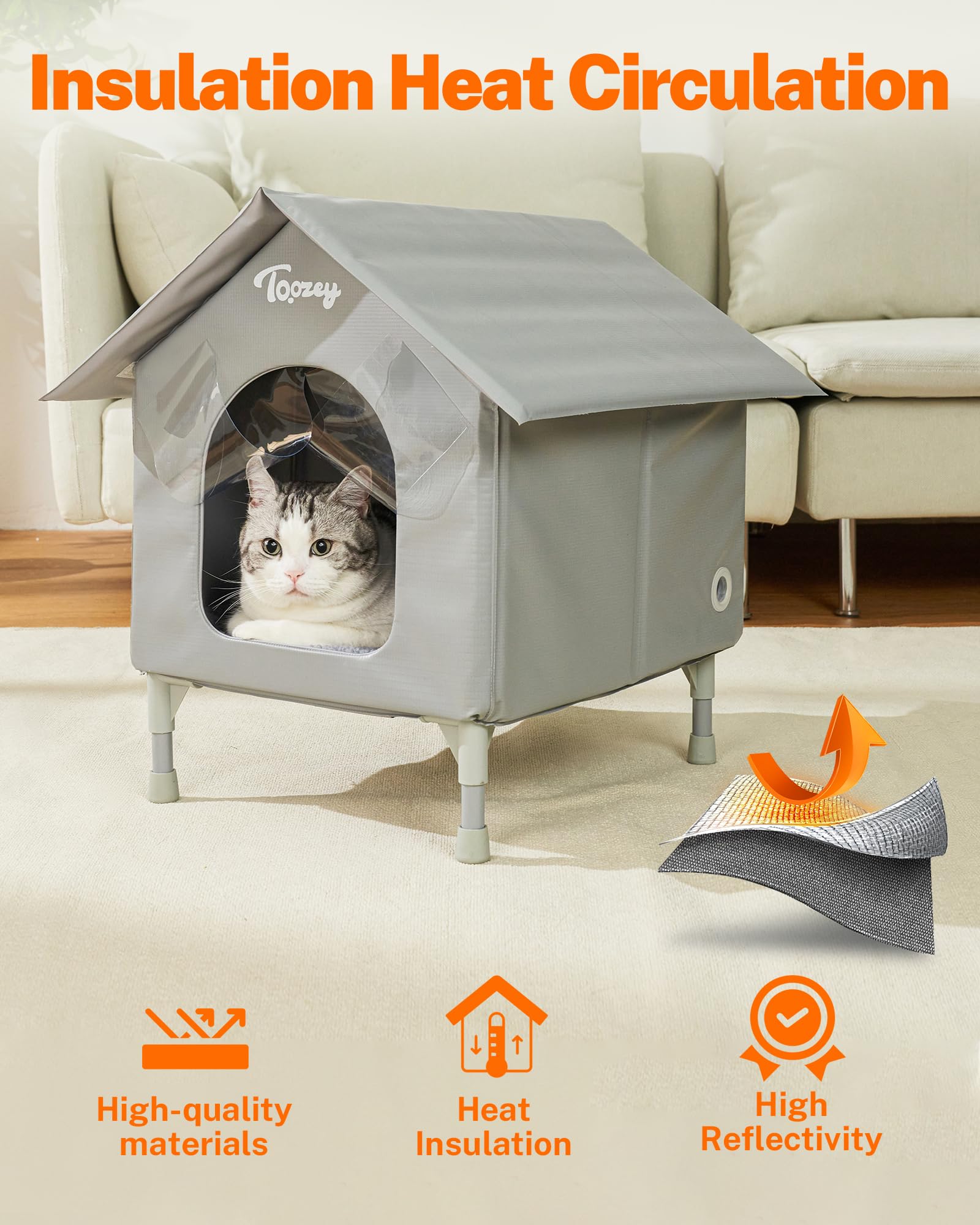 Toozey Outdoor Cat House, Waterproof Cat Shelter Extra With Heating Pad For Stray/Barn Cats, Elevated Feral Cats House With Insi