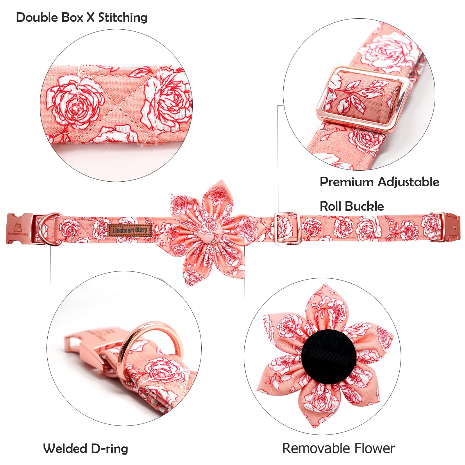 Lionheart Glory Valentine 's Day Dog Collar With Flower for X-Small Dogs - Pink With Bowtie, Spring Puppy Collar Bows