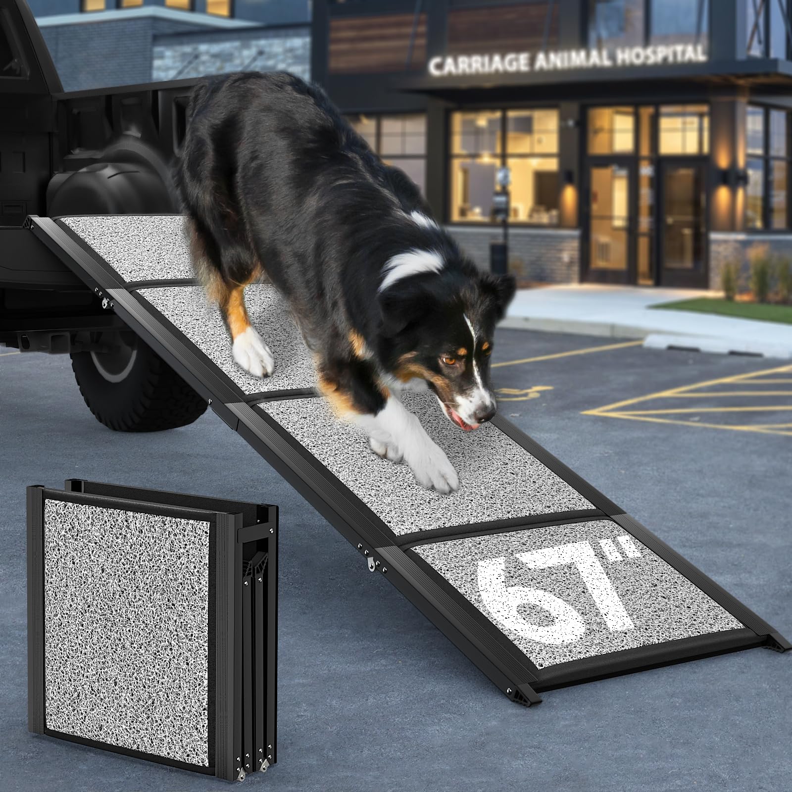 67'L & 20'W Portable Dog Ramp For Car - Extra Wide Pet Ramp Dog Ramps For Medium&Large Dogs With Non-Slip Rug Surface, Lightwe