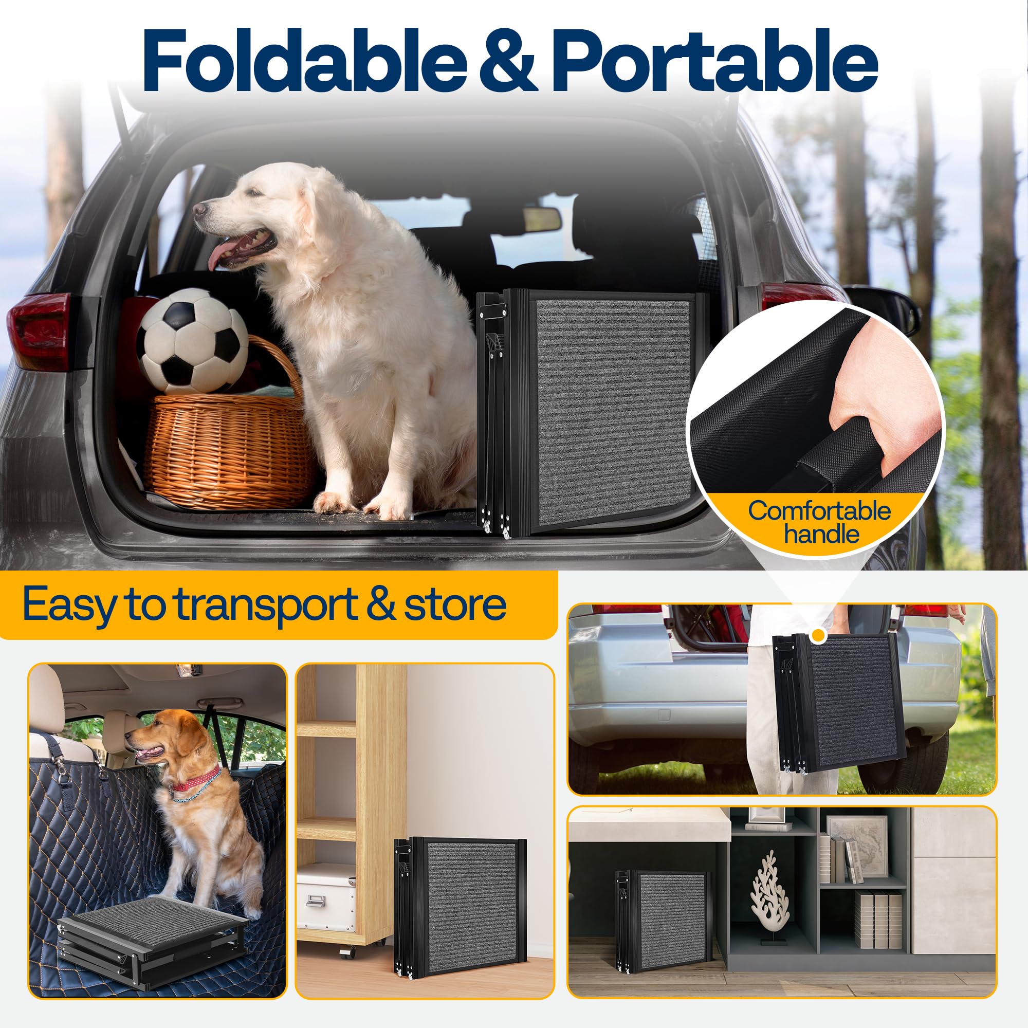Vivohome Dog Ramp For Car, Stairs, 71'' X 20'' Extra Long & Wide Folding Dog Ramp With Anti-Slip Rug Soft Surface For Medium Or