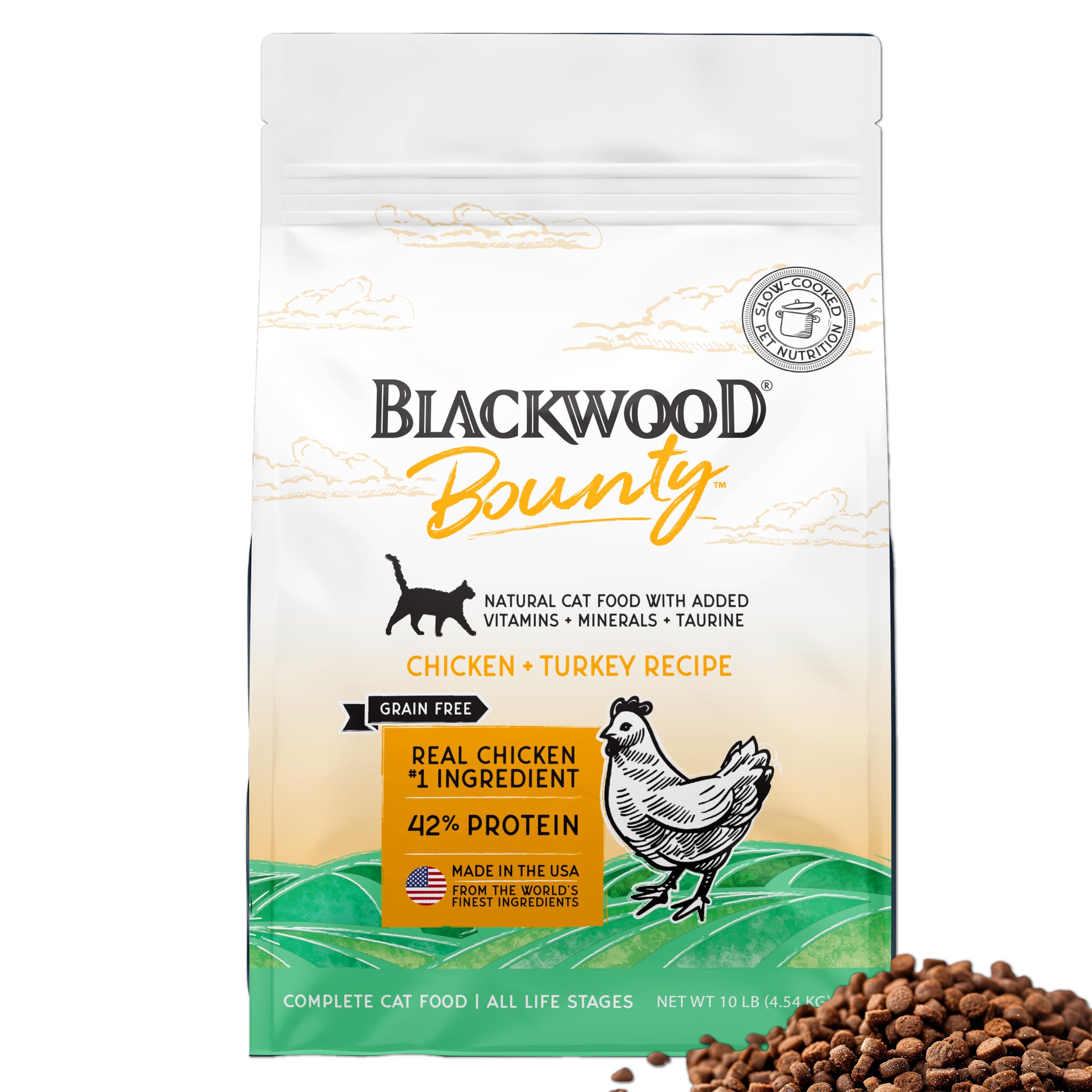 Blackwood Bounty Dry Cat Food, Chicken & Turkey Recipe for All Life Stages, 10 Pound Bag, High Protein, Grain Free