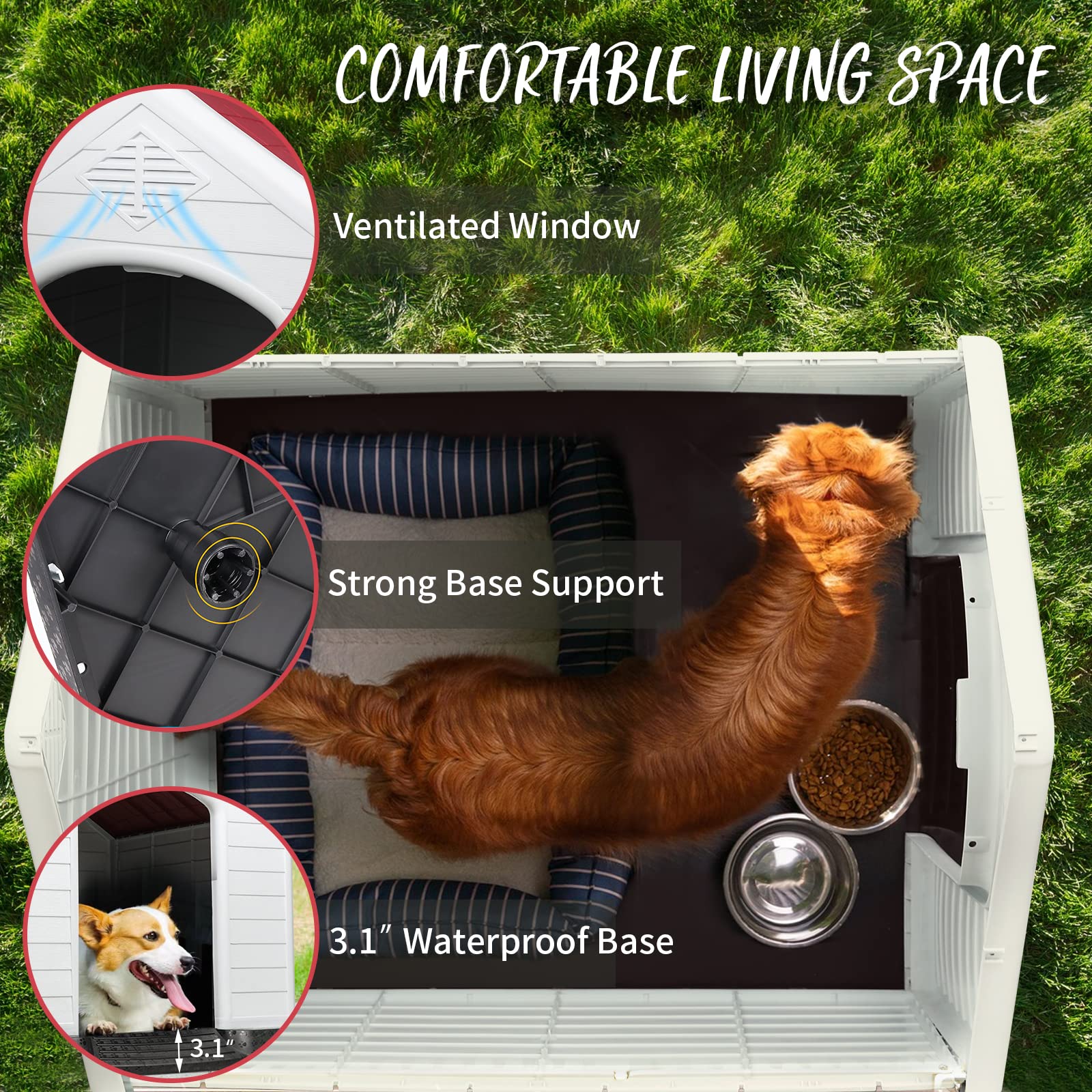 Pukami Plastic Dog House Outdoor Indoor,Durable Dog House For Small Medium Large Dogs,Waterproof Dog Houses With Elevated Floor