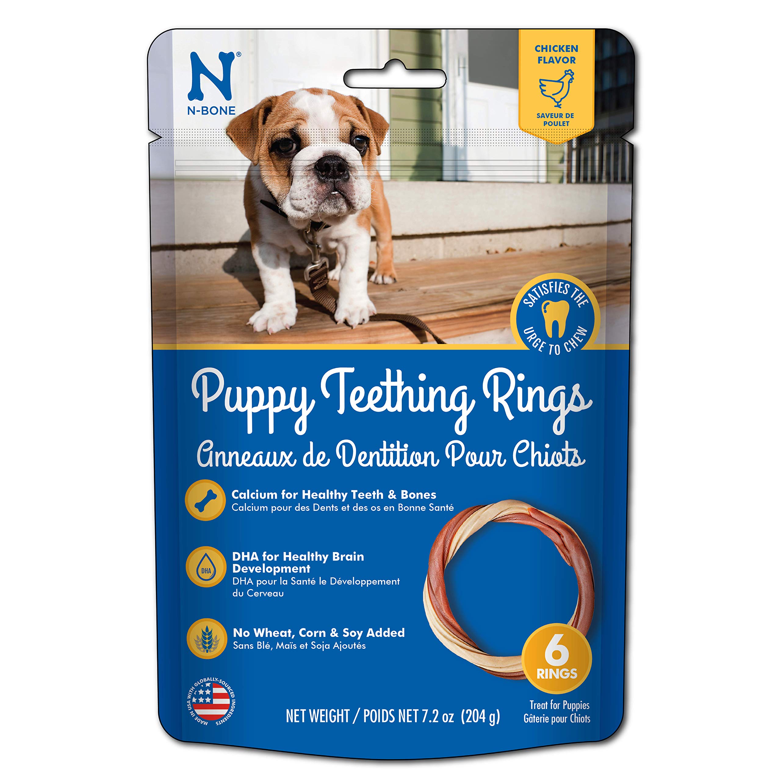 N-Bone Puppy Teething Rings Chicken Flavor Dog Treat, 6 Rings Per Bag, 7.2-Oz