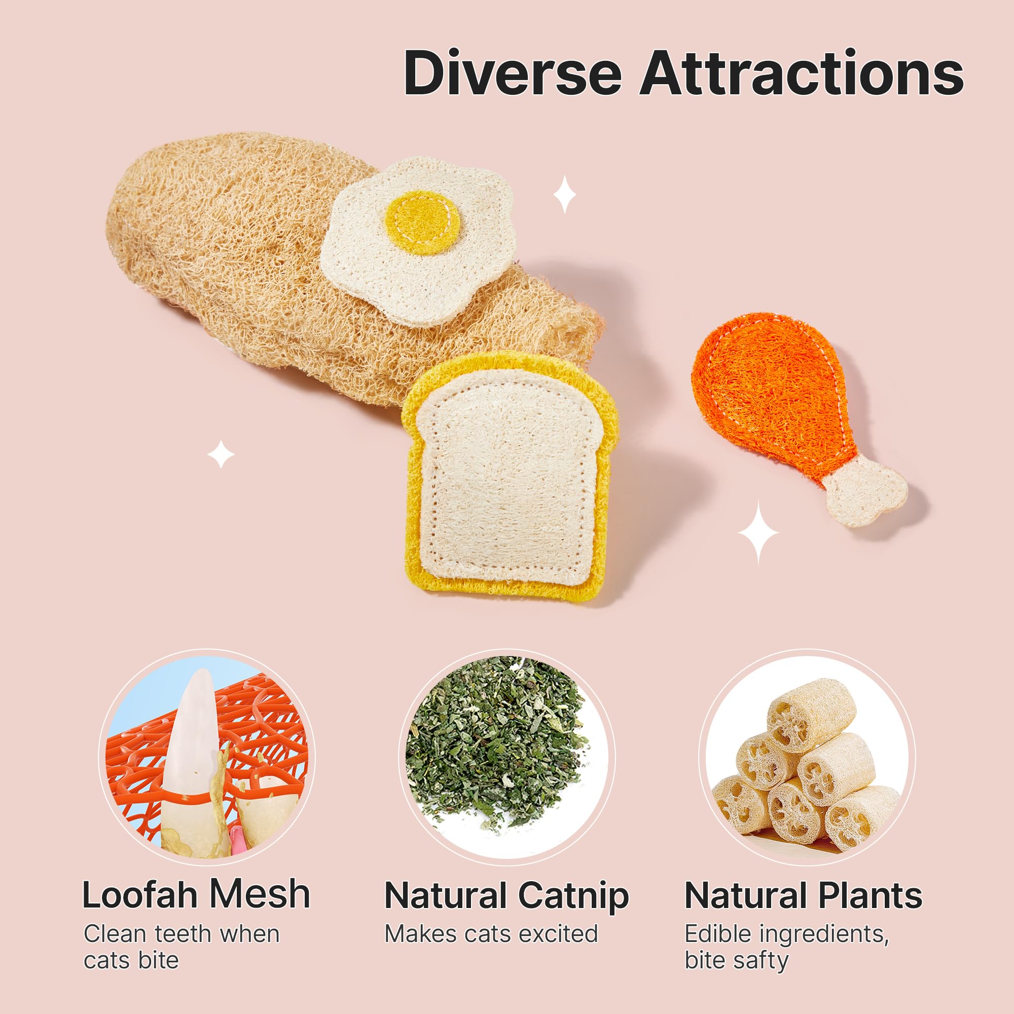 Potaroma Loofah Cat Chew Toys With Catnip And Silvervine, 3Pcs Interactive Kitten Loofa Dental Teething And Biting Catnip Toys F