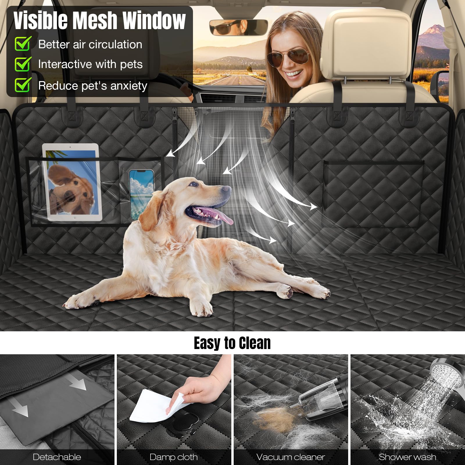 Asfrost Upgraded Pu Leather Dog Car Seat Cover For Back Seat, Waterproof Scratchproof Back Seat Extender Protector With Hard Bot