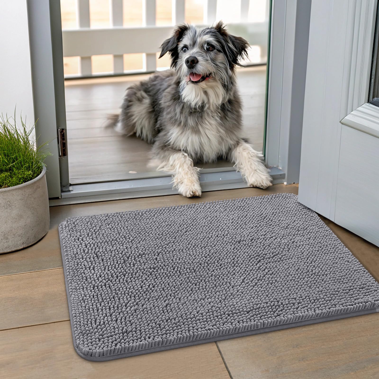 Smiry Dog Door Mat for Muddy Paws 24x16, Absorbs Moisture and Dirt Doormat, Non-Slip Washable Quick Dry Chenille Front Door Mat 