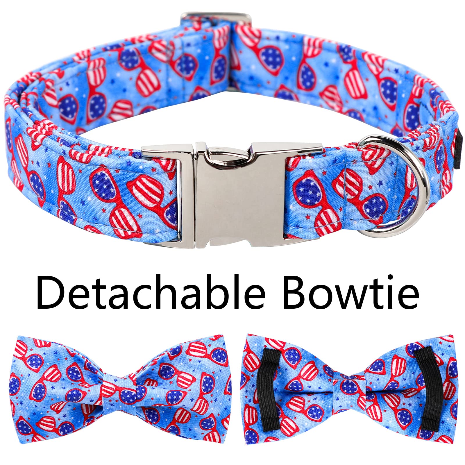 ARING PET American Flag Dog Collar-Cute Summer Patriotic Dog Collar with Bow, Adjustable 4th of July Dog Collars Gifts with Meta
