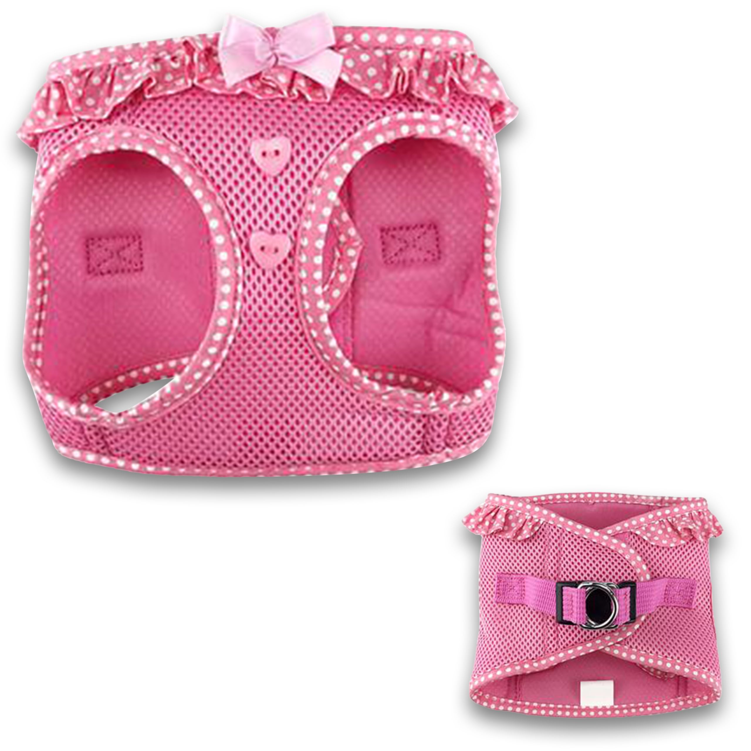 Doggie Design Dog Harness - No Choke Dog Harness, Dog Vest, Mesh Polyester, Pet Harness, Simple Step In And Go Design - Pink Polka Dot - S