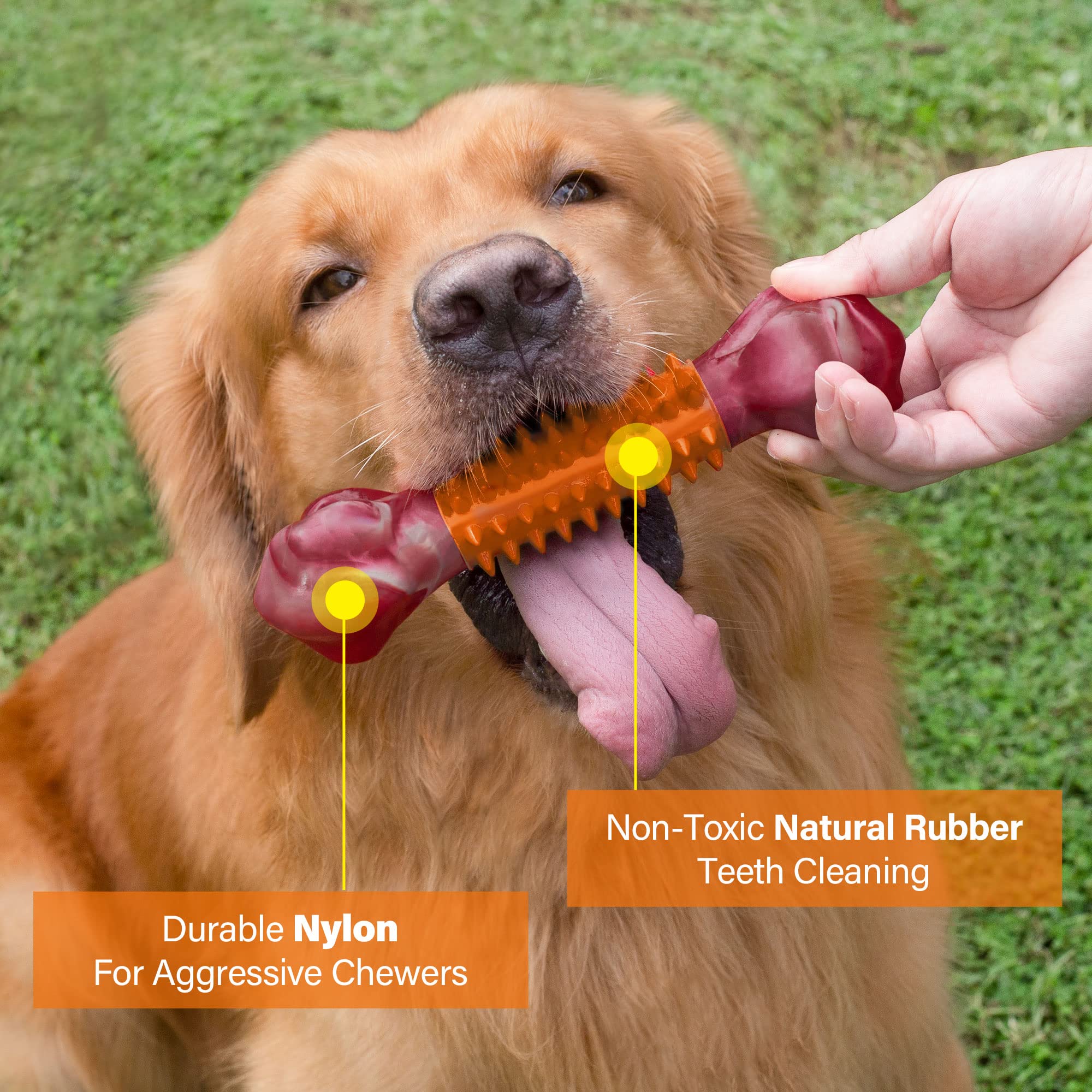 Apasiri Dog Toys for Aggressive Chewers Peanut Butter Flavored, 8 Tough Dog Chew Bone, Nylon & Rubber Chew Toy, Dog Bone Toy for