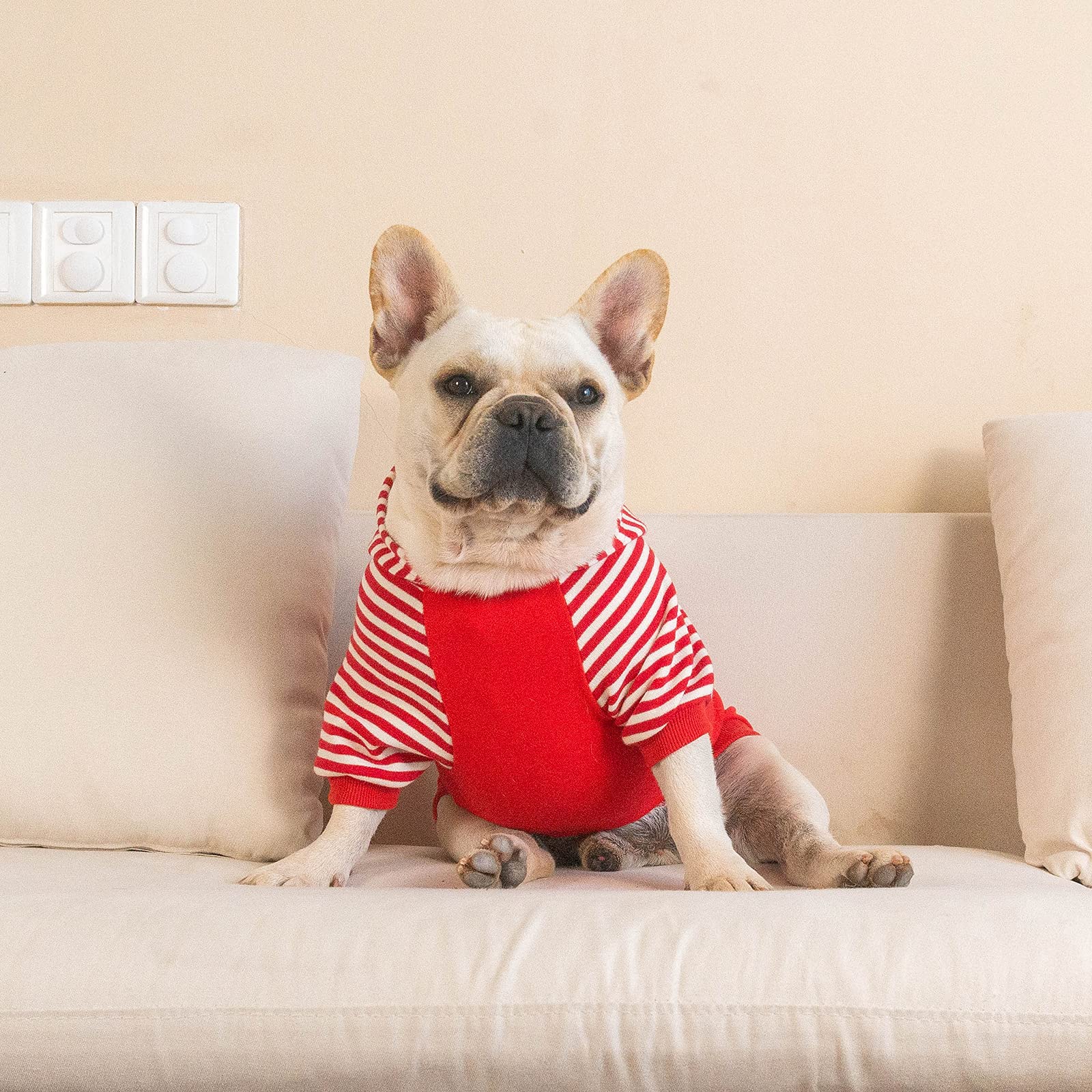 Cutebone Dog Hoodie Shirts Pet Clothes With Hat Red Stripes Dh01Xl