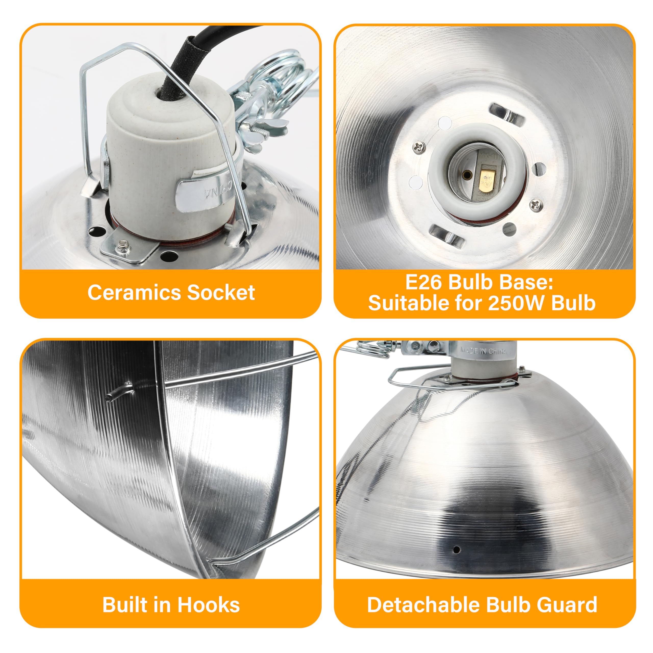 Simple Deluxe Adjustable Clamp Lamp With 10.5'' Aluminum Reflector And Bulb Guard, 250W E26 Socket (Bulb Not Included), 6Ft 18/2