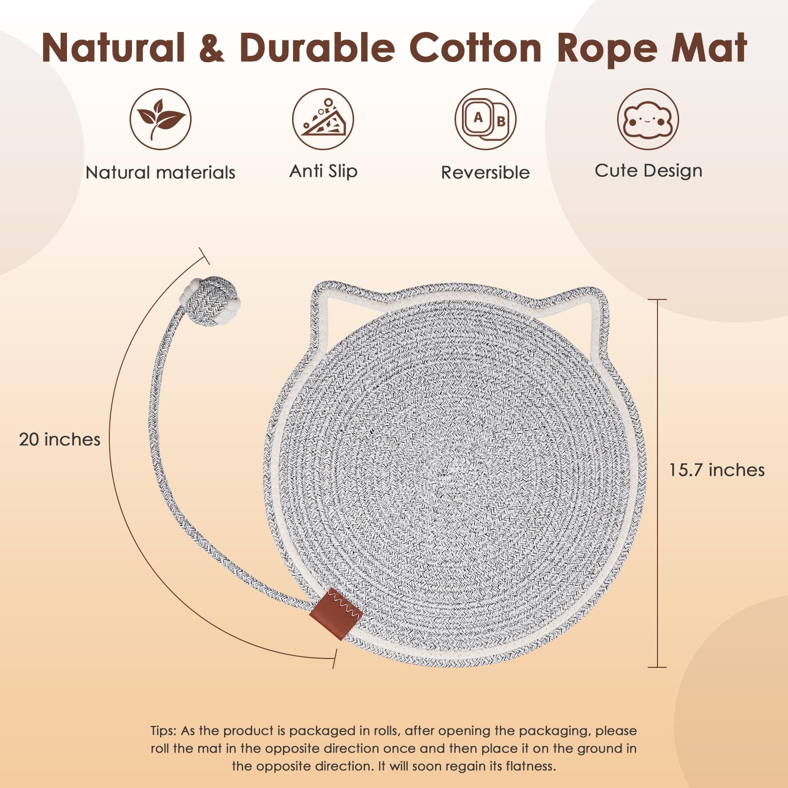 Cat Scratcher Mat, Natural Cotton Rope Cat Scratch Pad, 15.7'' Round Horizontal Floor Cat Scratching Pads For Indoor Cats, Cat F