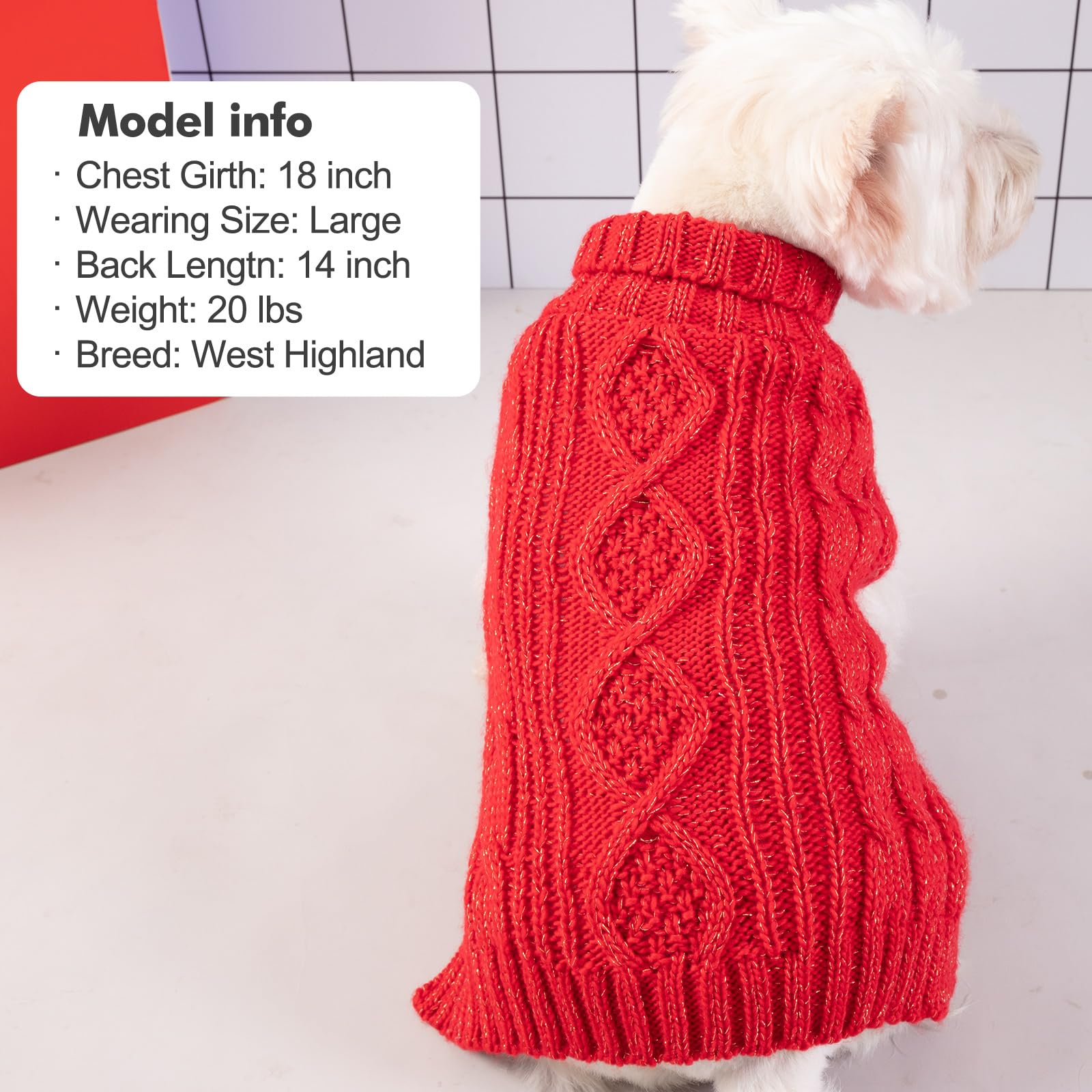 Kyeese Christmas Dog Sweaters For Medium Dogs With Golden Thread Turtleneck Dog Cable Knit Pullover Sweaters For Cold Weather, R