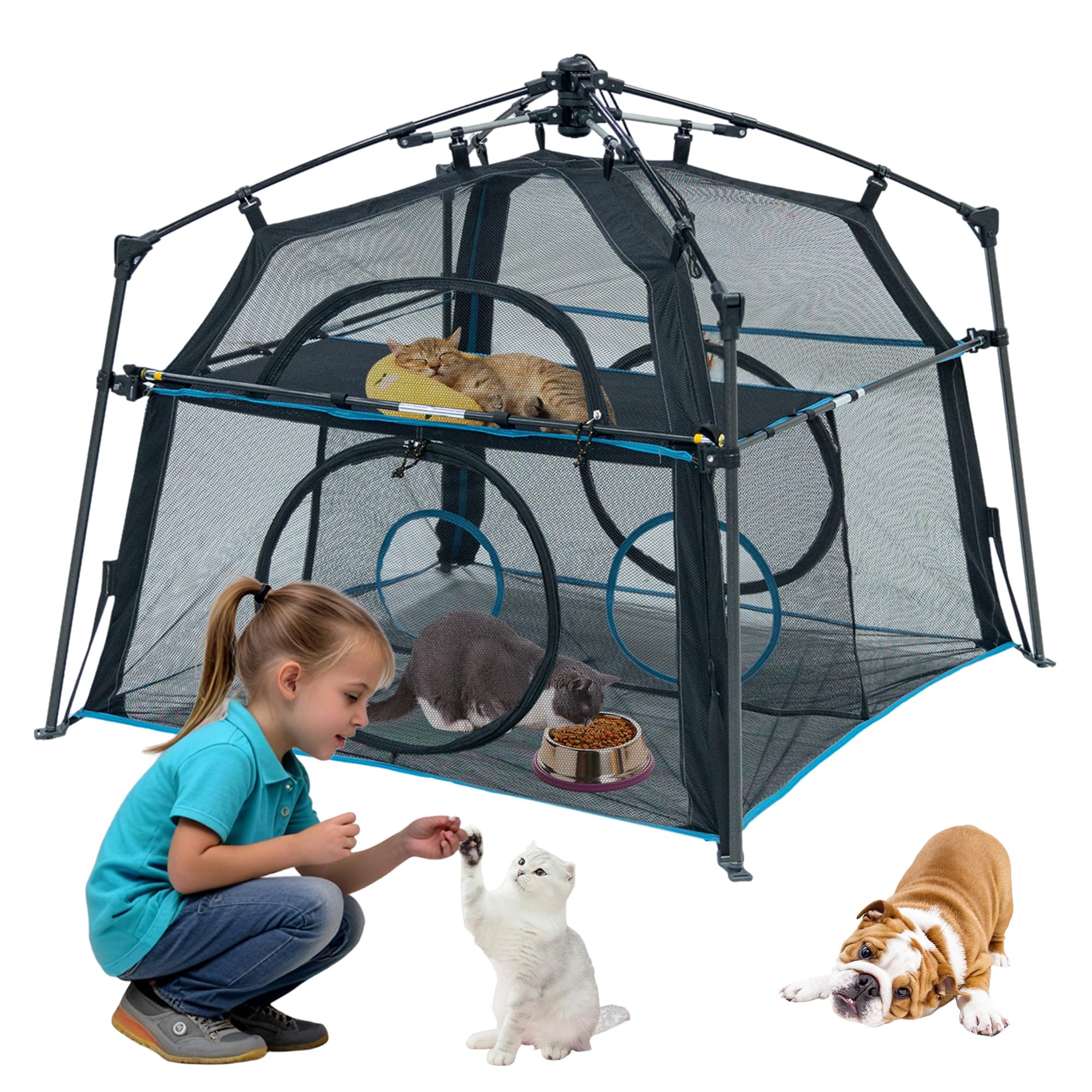 Itent Large Catio Outdoor Cat Enclosure,2 Tier Cat Tent, Spacious, Sturdy Outdoor Catio,Portable And Foldable Playpen Play Tents