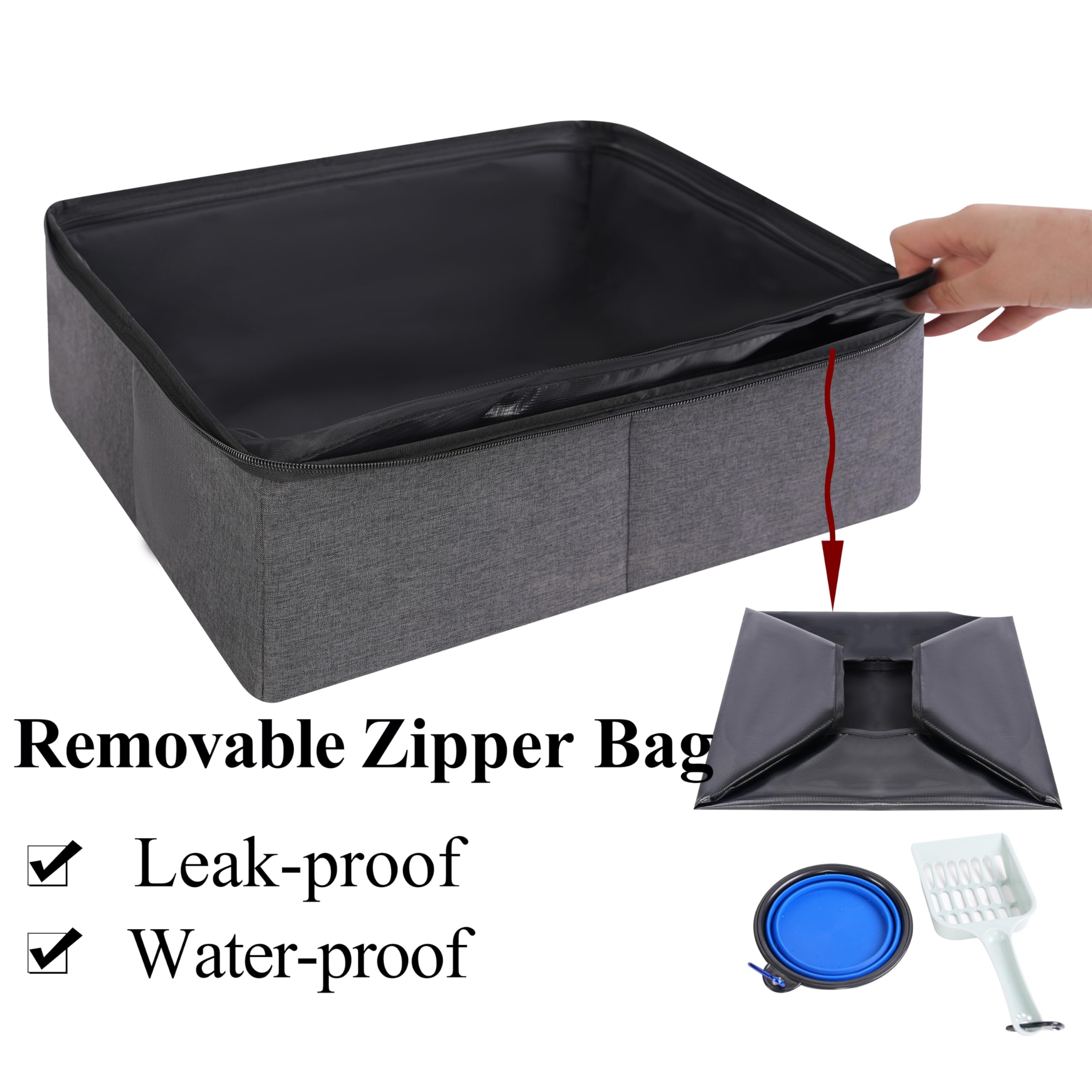 Apollo Walker Portable Cat Travel Litter Box With Zipped Waterproof Bag,Collapsible Litter Carrier For Cat With Zipped Lid And H