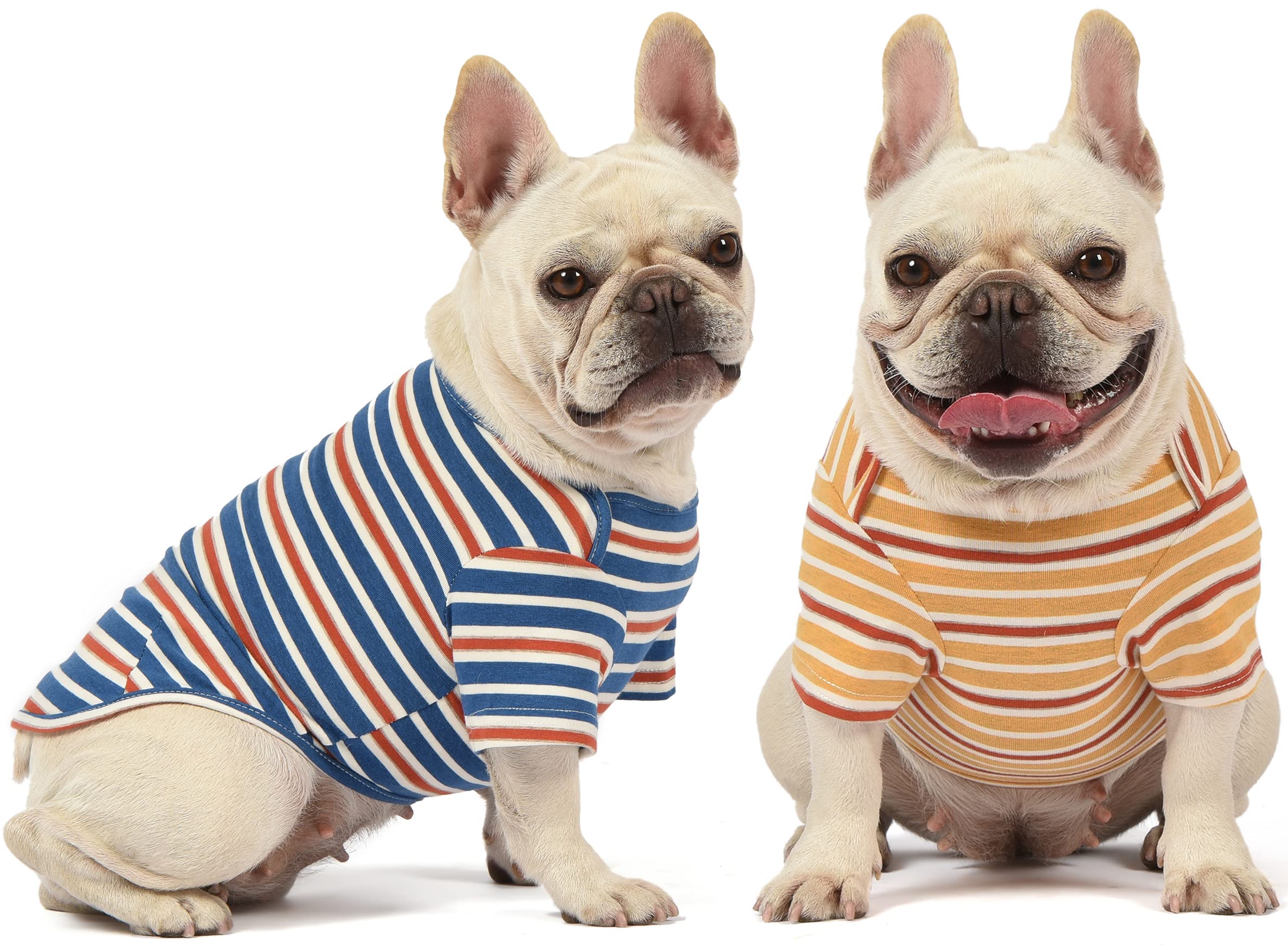 Knuffelen Dog Shirts Cotton Striped T-Shirt, Summer Pet Clothes For Small Dogs, 2-Pack Soft Puppy Apparel Cat Tee, Breathable Stretchy, Blue Yellow L