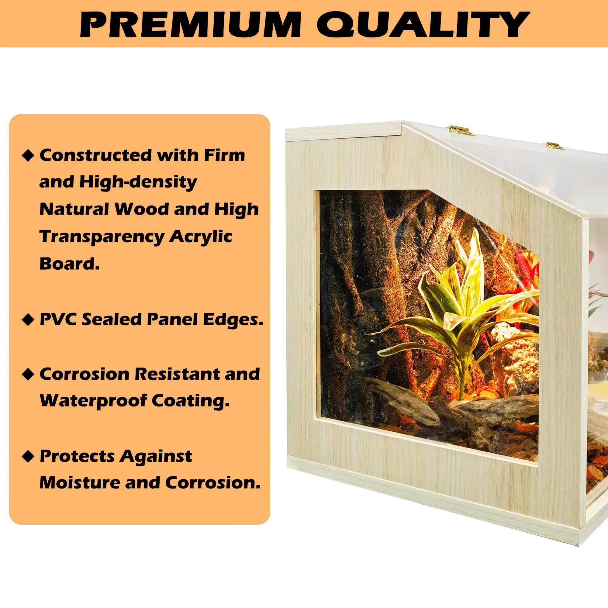 Prolee 68 Gallon Reptile Terrarium Tank Large 48 Inch Lizard Tank Bearded Dragon Tank With Roof Door, Snake Tank With Built-In L