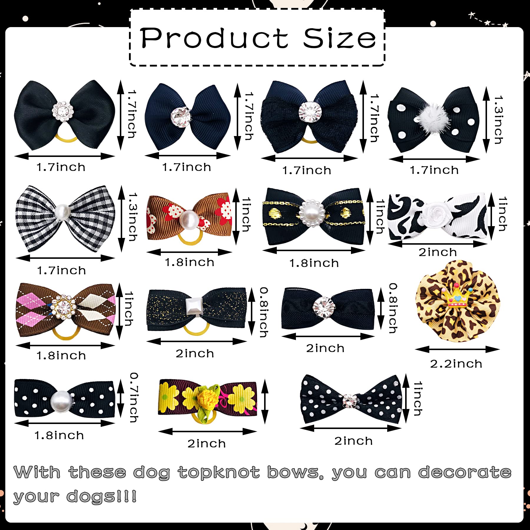 Jpgdn 30Pcs/15Pairs Black Dog Hair Bows With Rubber Bands Puppy Hair Bowknot Top Knot Elastic For Girl Female Doggy Cat Rabbit Poodle Pet Animal Grooming Accessories Attachment