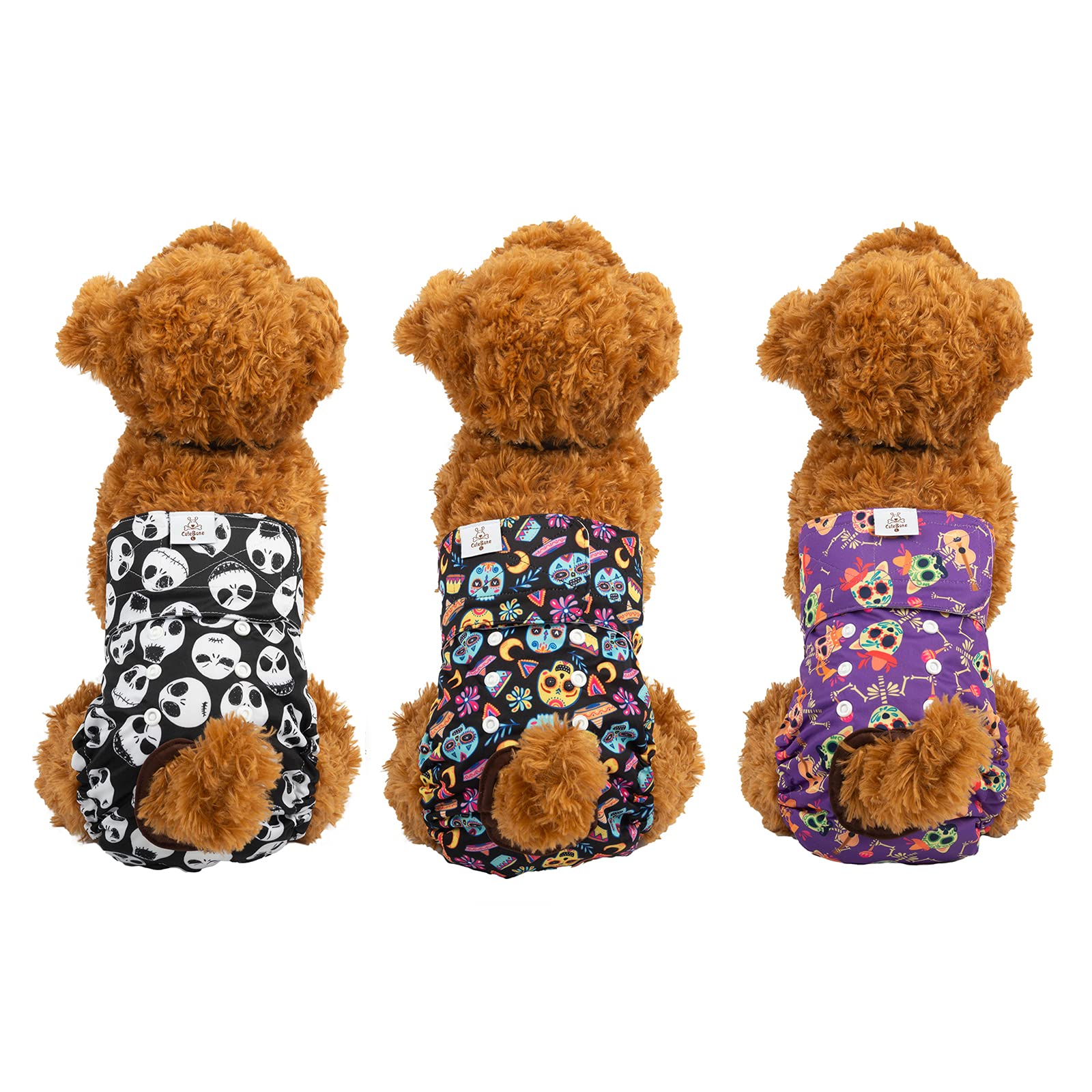 Cutebone Reusable Halloween Dog Diapers Female 3 Pack Washable Puppy Pants For Doggie Heat Period D41L