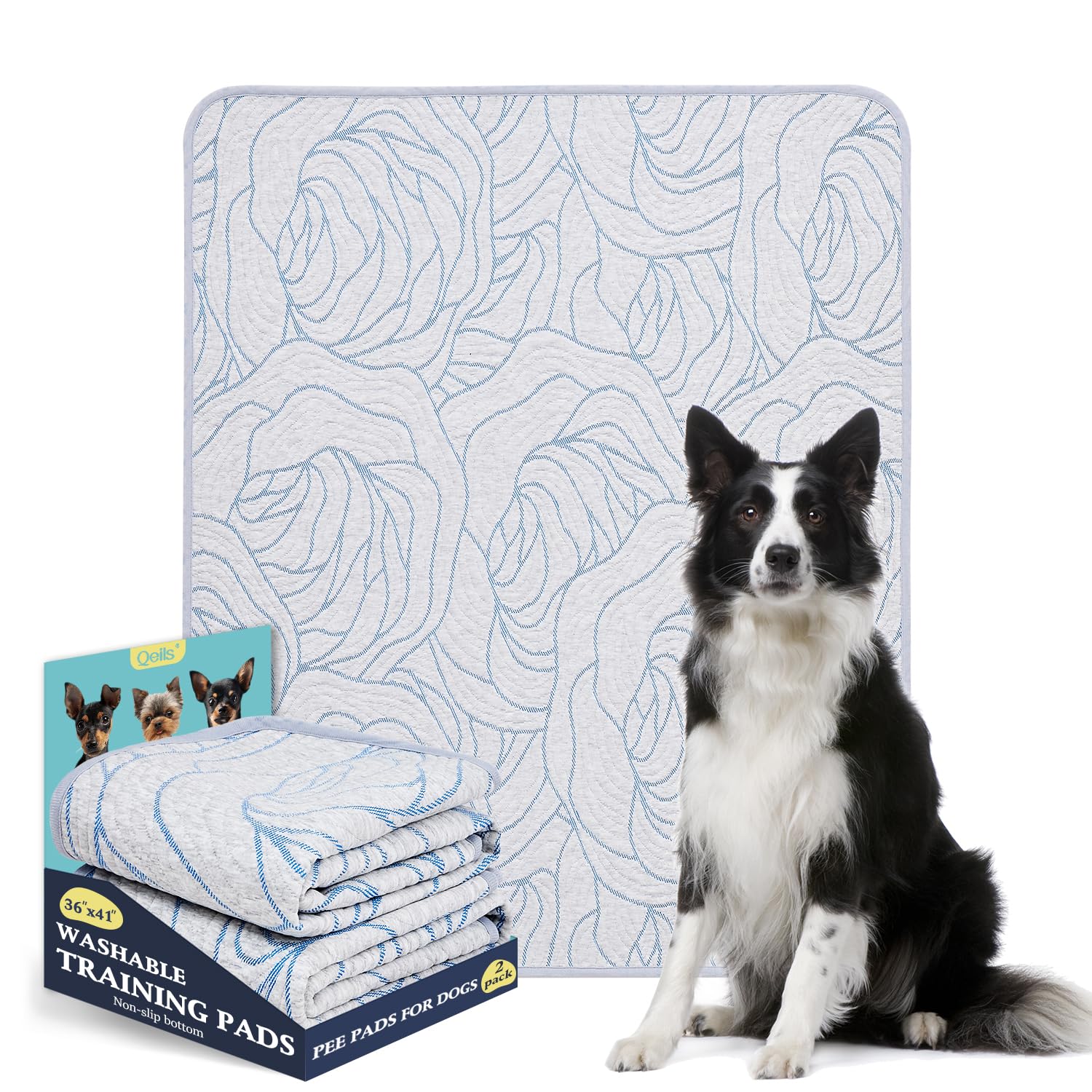 Qeils Pee Pads Reusable Washable Puppy Pads- 2 Pack 36''X41'' Heavy Absorbent Protective Pads Leakproof Dog Training Pads, Non-S
