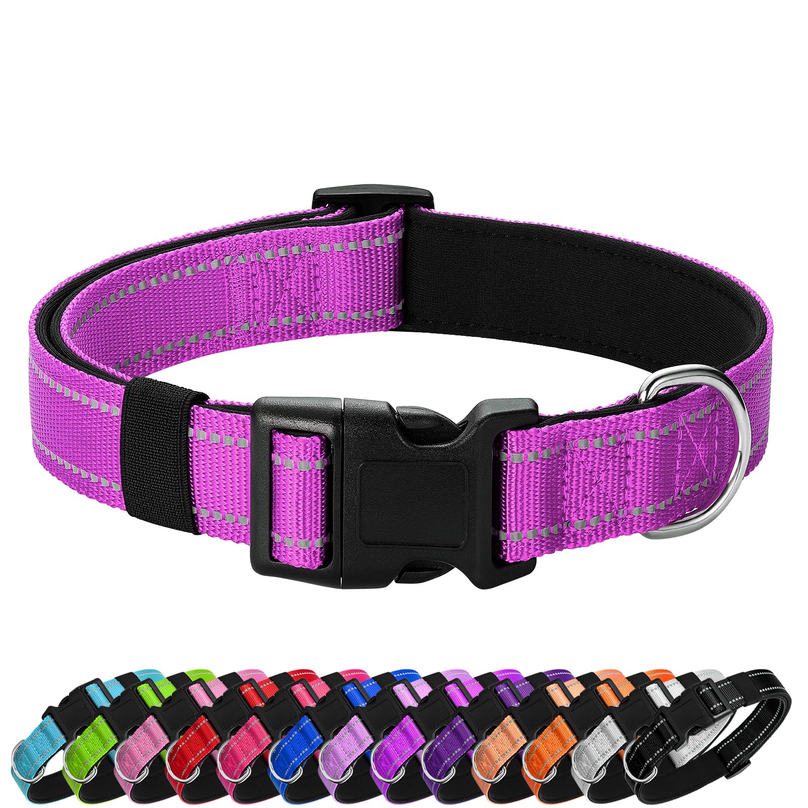 Penseepet Reflective Dog Collar Padded With Soft Neoprene Breathable Quick Release Basic Dog Collars For Medium Large Dogs Dark 
