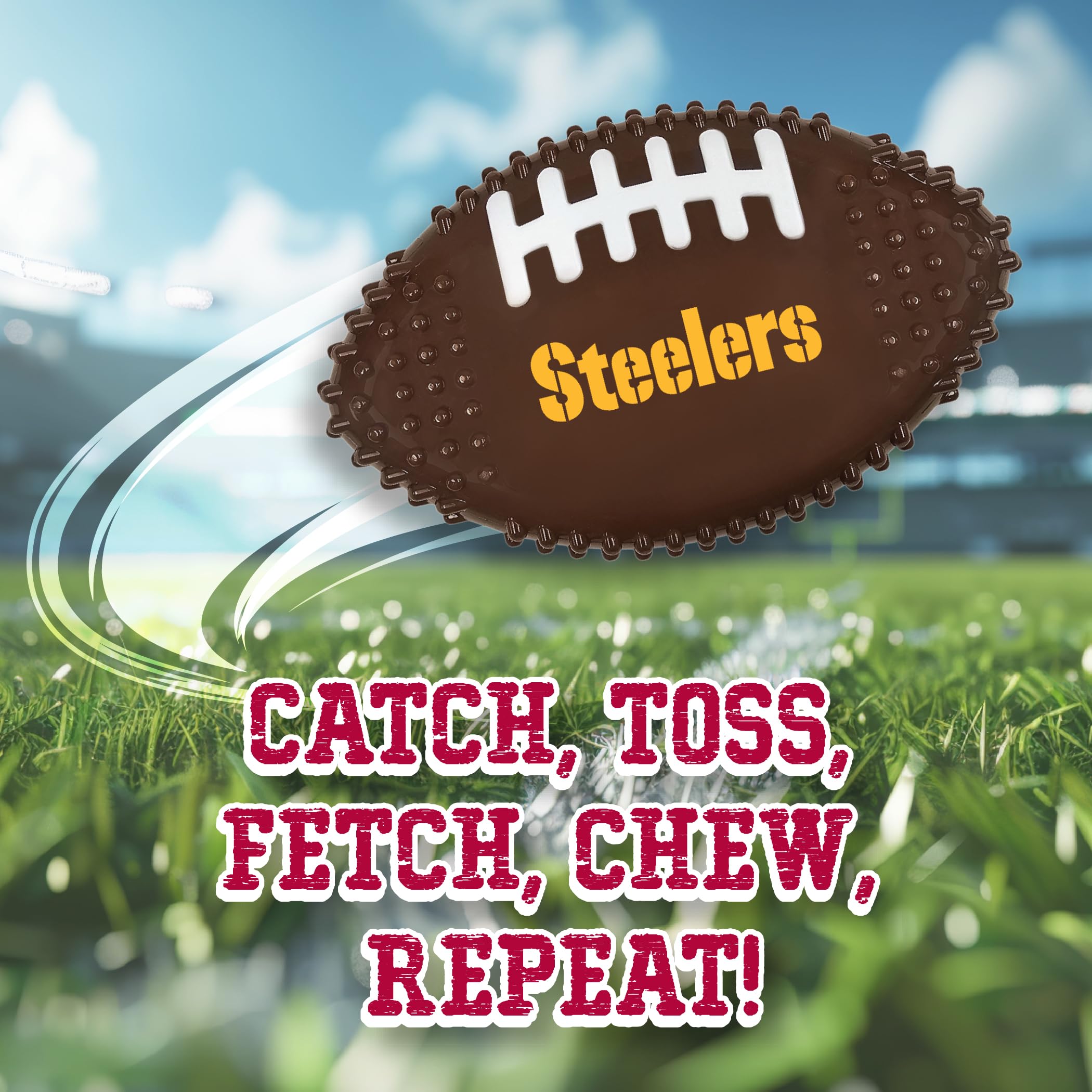 Nfl Pittsburgh Steelers Mega-Chew Hard Nylon Bacon-Flavored Dog Bone Football Chew Toy. Tasty Interactive Fun For Aggressive Che