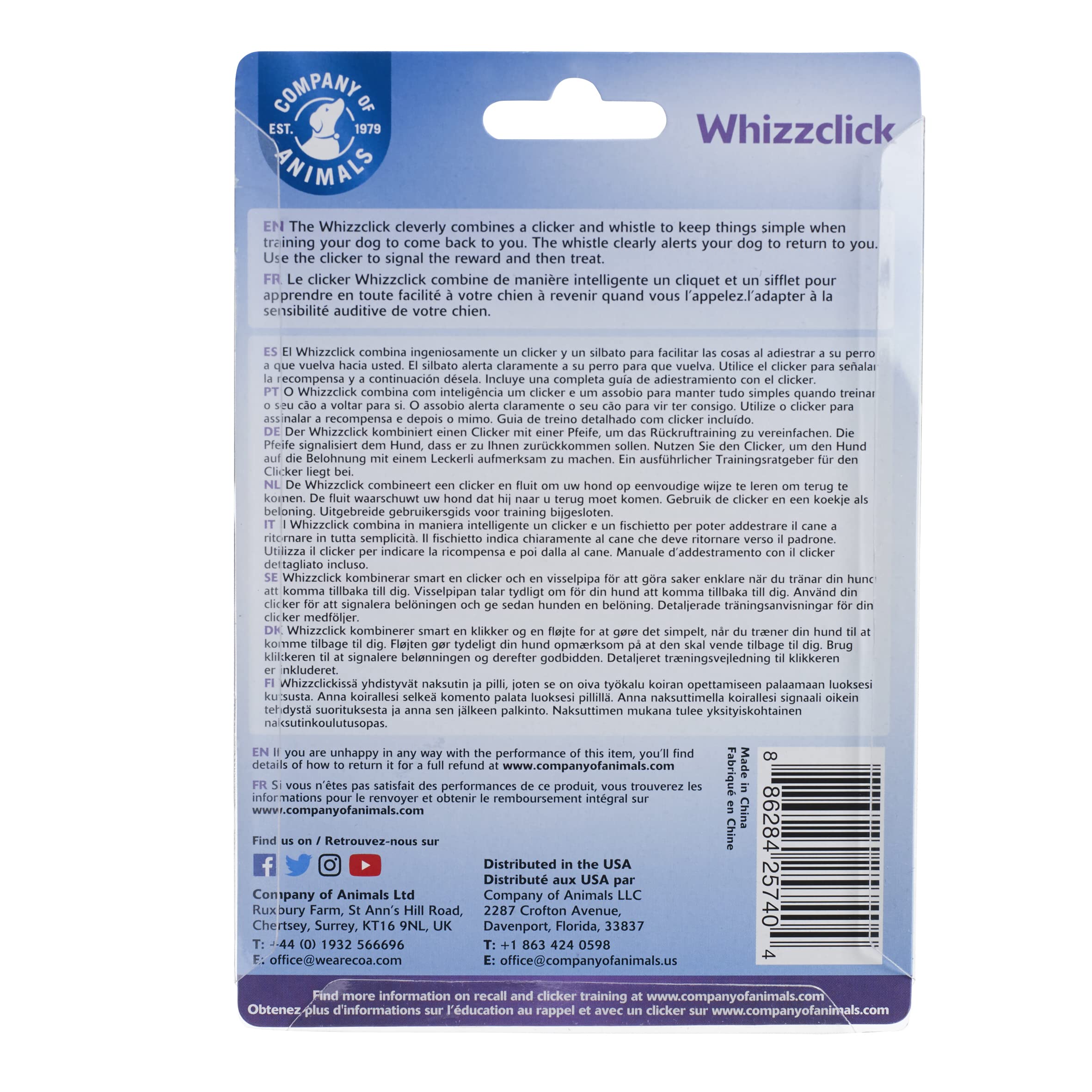 Company Of Animals Whizzclick, Clicker And Whistle Combined, Recall And Reward Training, Wrist Strap, For All Dogs Including Sensitive Dogs And Puppies