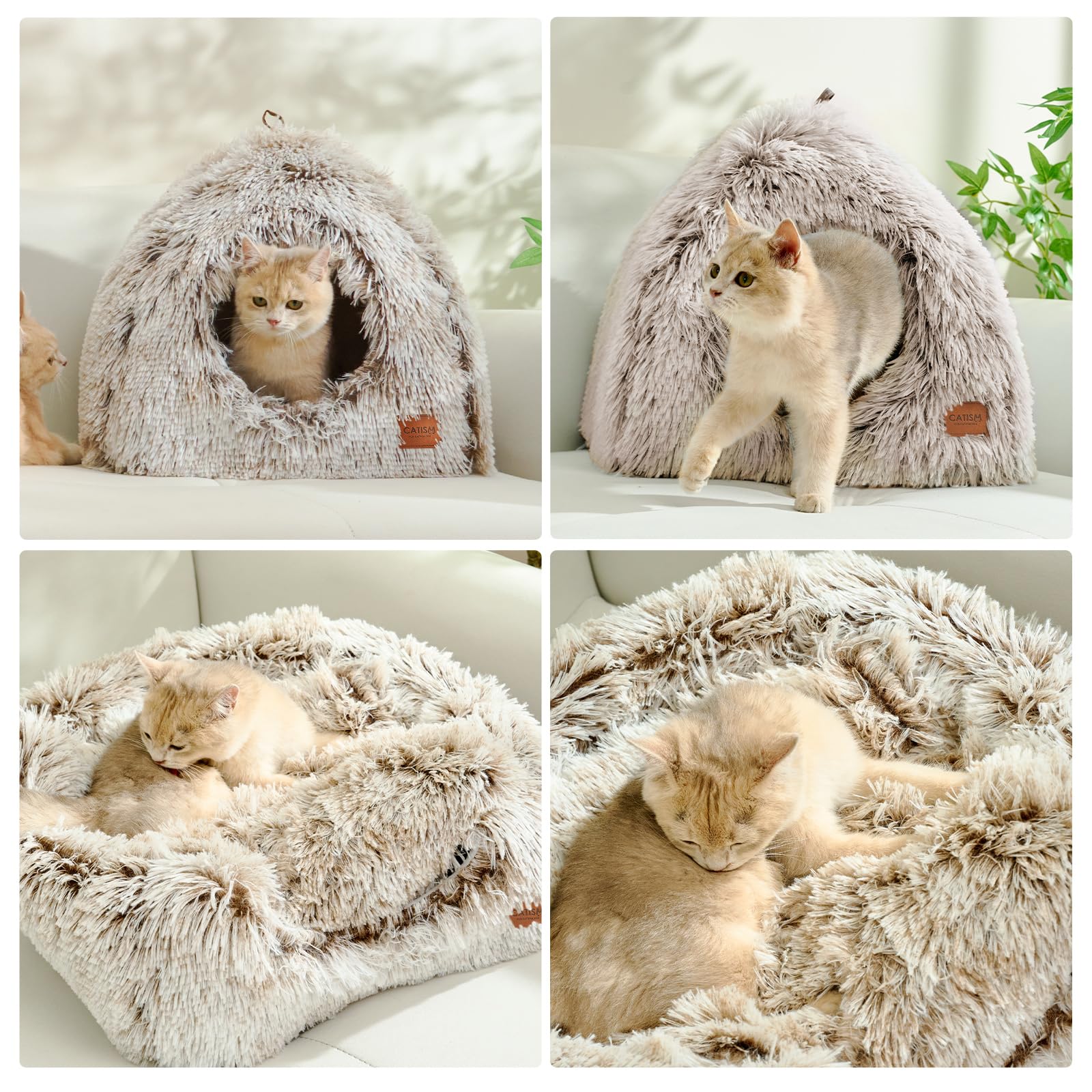 Catism Cat Bed, Cat Cave For Indoor Cats, Soft Cat Dome, Self-Warming 2 In 1 Foldable Pet Cat House With Washable Cushioned Pill
