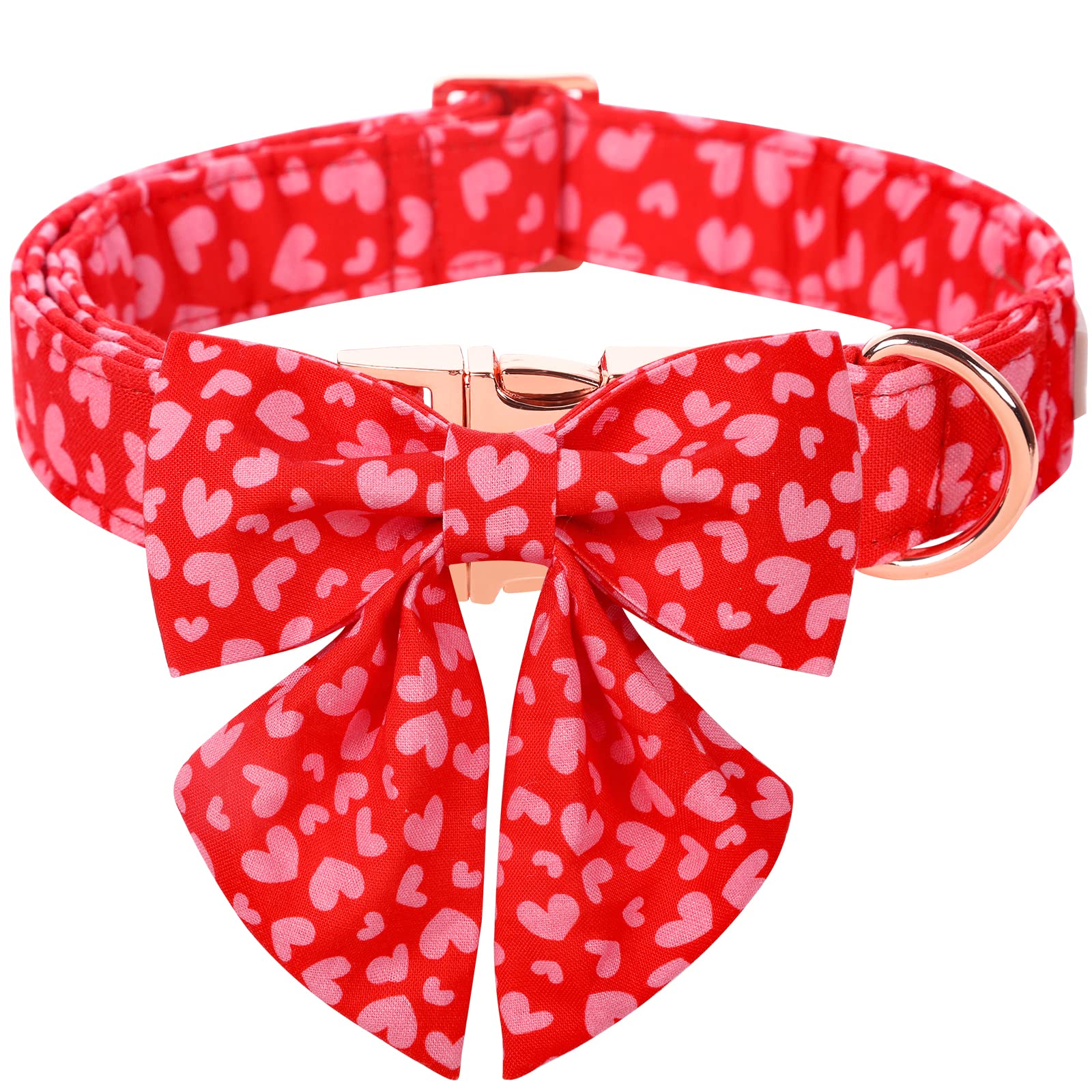 Babole Pet Valentine'S Day Dog Collar With Tie, Pink Red Love Male Dog Collar With Safety Metal Buckle Adjustable Puppy Collars 