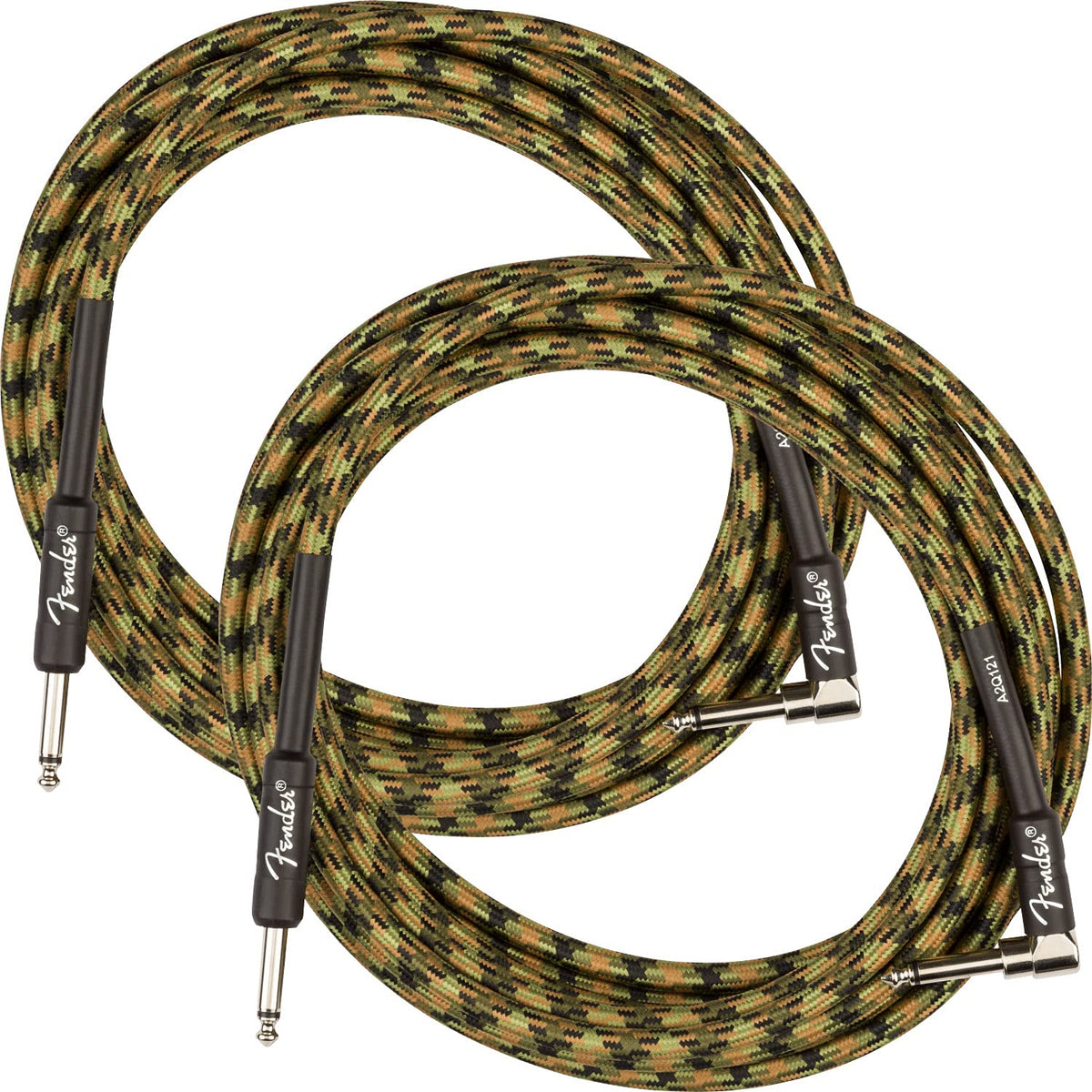 Fender 186-Foot Professional Instrument Cable, Straight-Angle, Woodland Camo - 2 Pack